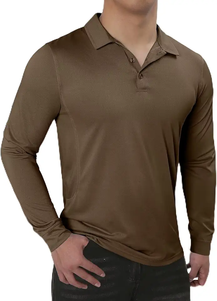 Camisa polo masculina de golfe de manga comprida, secagem rápida, sólida, tática, para trabalho