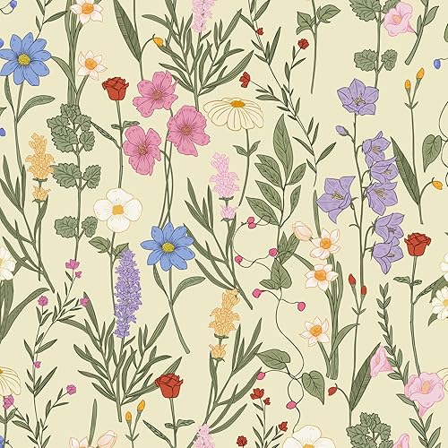 Fvlow Papel tapiz floral amarillo para despegar y pegar, papel de contacto floral colorido vintage con hojas, impermeable, autoadhesivo, para