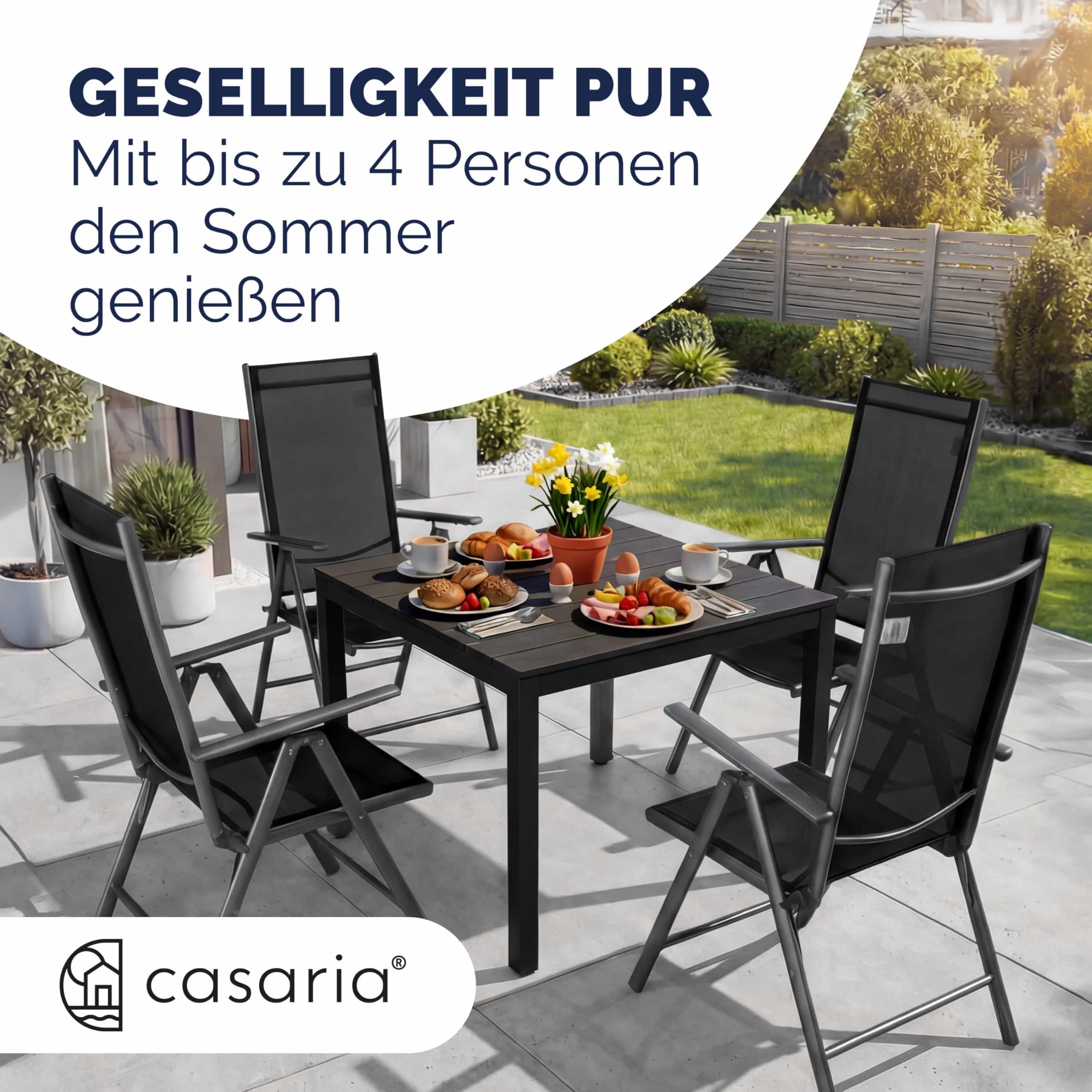 Casaria® Gartenmöbel Set 4 Stühle mit WPC Tisch 80x80cm Aluminium Sicherheitsglas Wetterfest Klappbar Modern Terrasse Balkon Möbel Sitzgruppe Garnitur Bern