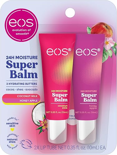 eos 24H Moisture Super Balm- Coconut Milk & Honey Apple, Lip Mask, Day or Night Lip Treatment, Made for Sensitive Skin, 0.35 fl oz, 2-Pack