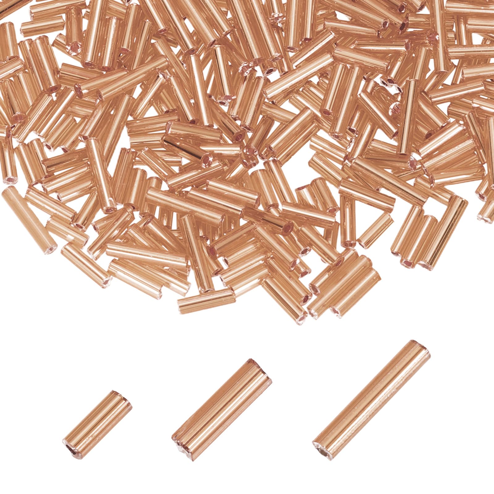 sourcing map 2000pcs Glass Bugle Beads 4/6/9mm Long Tube Cylinder Beads for Embroidery Sewing on Fabric Felt Ornaments Jewelry Plants Making, Champagne Color