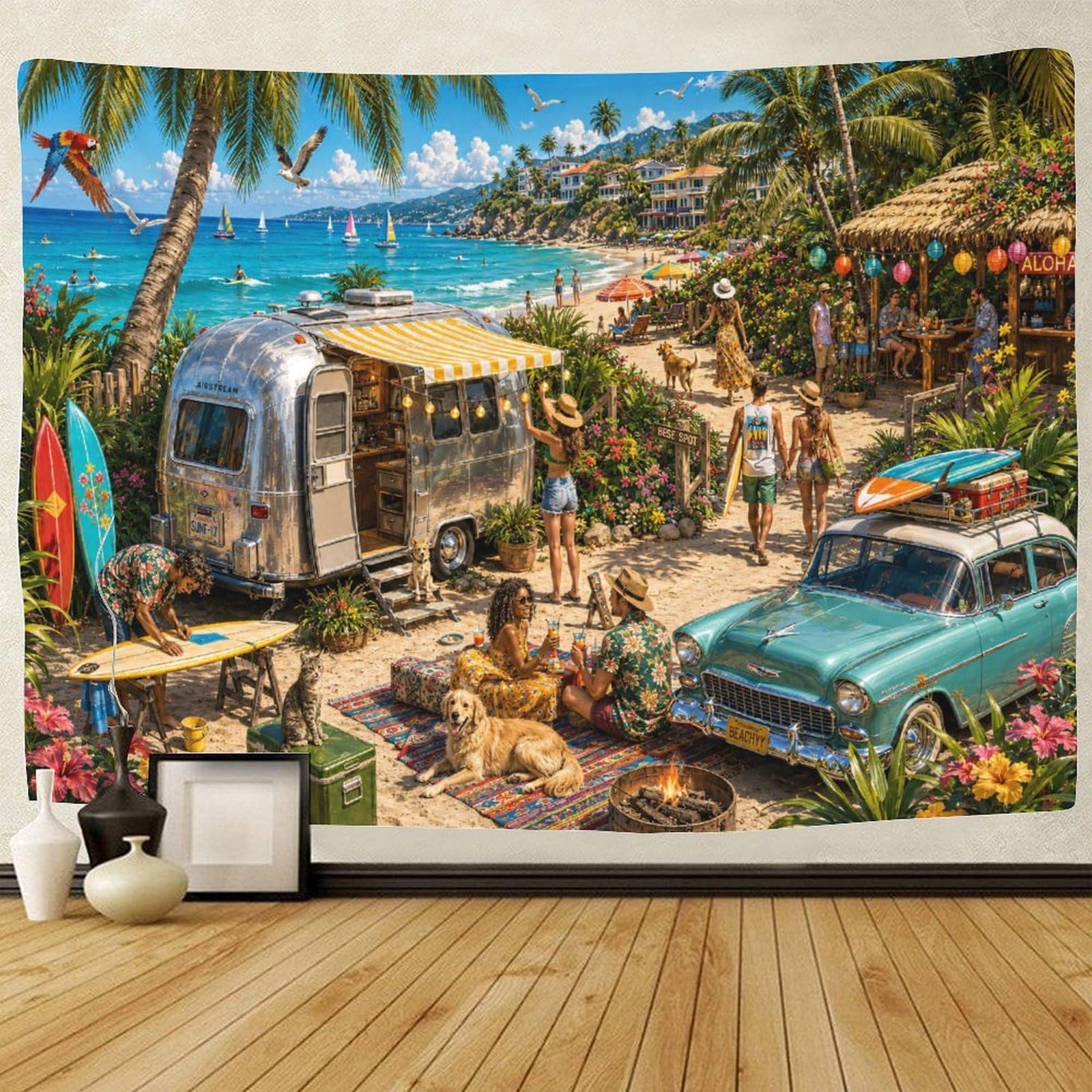 GPMNBCXZK Hawaii Beach Surf Wall Tapestry Wall Hanging Decor 3D Print Tapestries Poster Home Decoration Bedroom College Dorm 150cmx200cm
