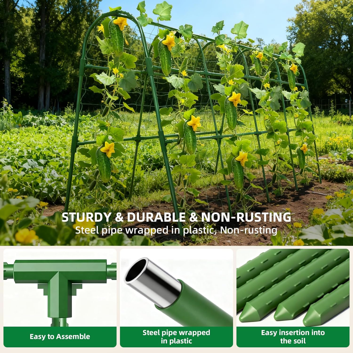 Cucumber Trellis for Raised Bed, U-Shape Garden Arch Metal Support for Climbing Plants, Metal Arch Plant Support Vegetables Trellis, Plant Support for Vine(Green, 63 * 30 * 47inch(L*W*H))
