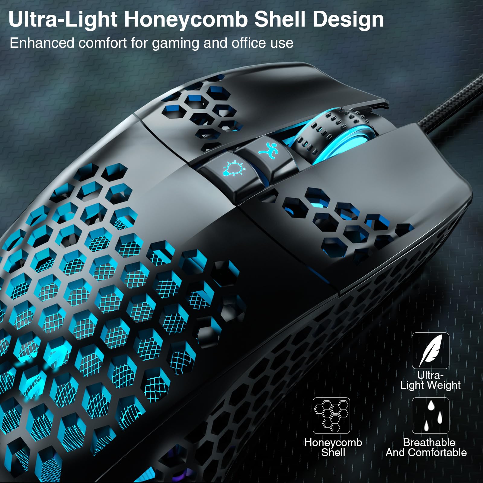 SOLAKAKA Ratón RGB para juegos con cable con carcasa de panal ajustable, 12800 ppp, 7 botones programables, mouse ergonómico para juegos para Windows, PC, Mac, laptop y gamer