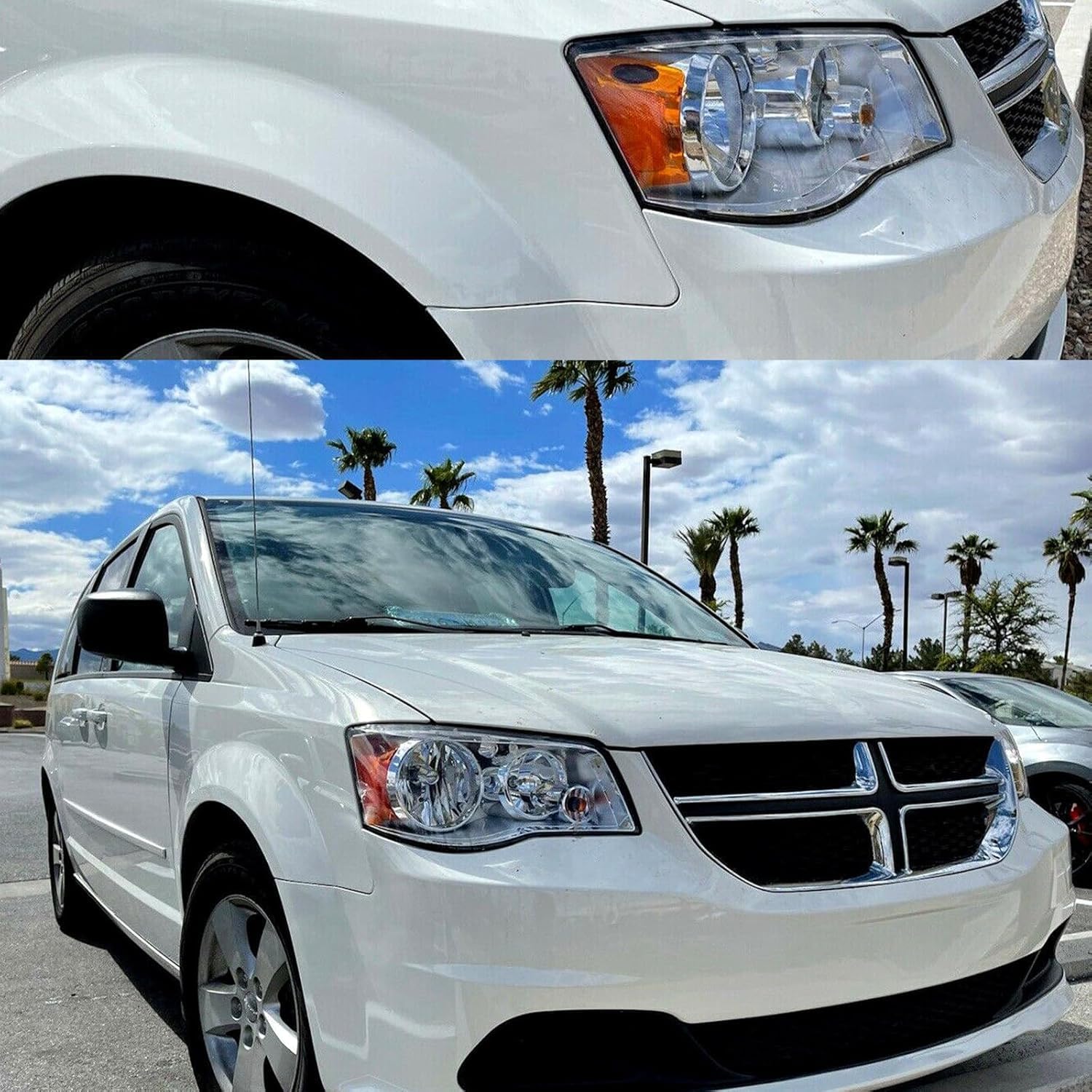 APSVE 2PCS Chrome Headlight Compatible with 2011 2012 2013 2014 2015 2016 2017 2018 Dodge Grand Caravan For 2008-2016 Chrysler Town & Country Headlight+Corner Parking Turn Signal Marker Light, Clear