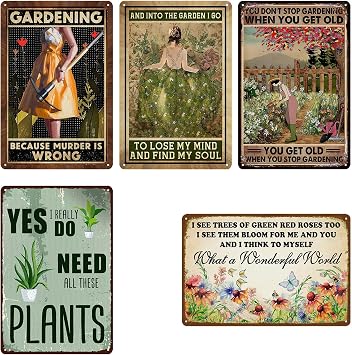 5 Pack Garden Signs Vintage Metal Tin Signs For Outside Garden Signs Decorative Outdoor Plant Lover Gifts Gardening Gift For Women Yard Sign Funny Gardening Decor 12x8 Inch