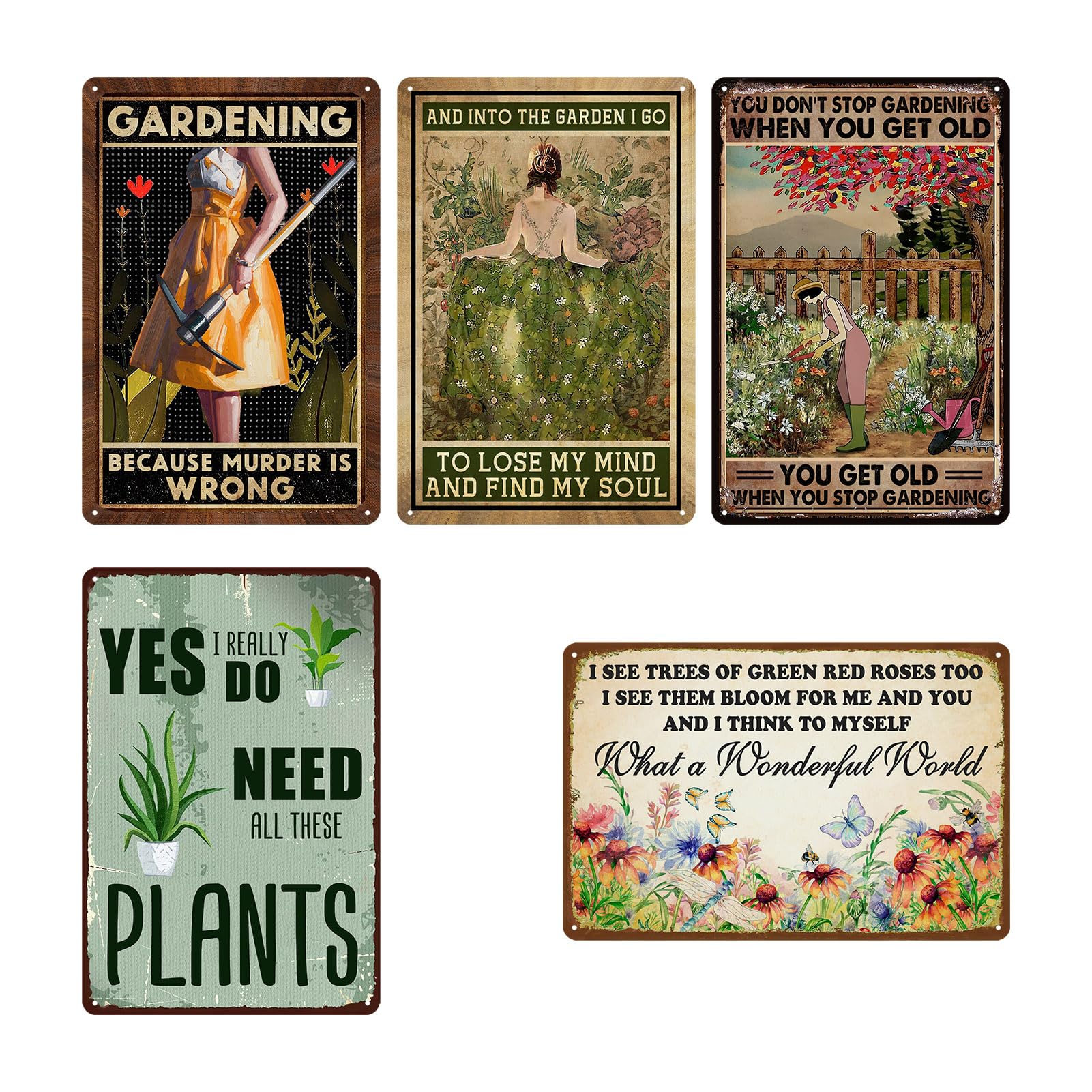 5 Pack Garden Signs Vintage Metal Tin Signs For Outside Garden Signs Decorative Outdoor Plant Lover Gifts Gardening Gift For Women Yard Sign Funny Gardening Decor 12x8 Inch