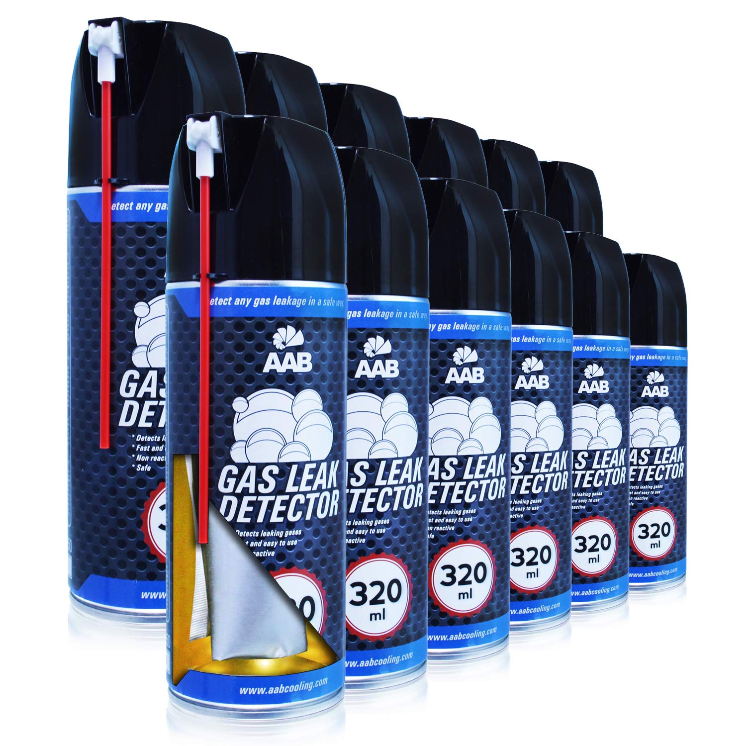 Aabcooling Gas Leak Detector Spray - Set Of 12 X 320Ml - Foam Leak Detector For Gas, Lpg, Air Conditioning, Tyres And Plumbing Installations