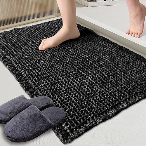 ZALL Tapete de baño con diseño de gofres, color negro, súper absorbente, antideslizante, diseño geométrico de rombos de 18 x 30 pulgadas, lavable a disponible en Yaxa Guatemala