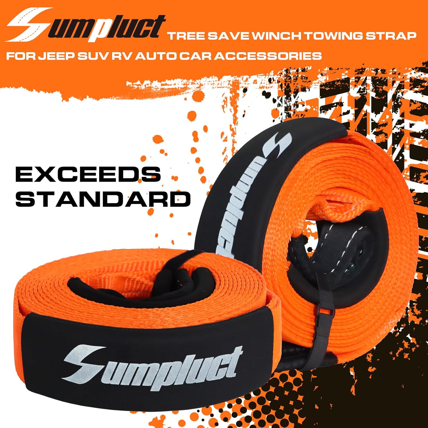 Recovery Tow Strap 3in X 30ft Exceed Heavy Duty 36580 lbs Break Strength, Use for Emergency Towing Rope, Tree Saver, Winch Extension, Triple Reinforced Loops,Car Accessories