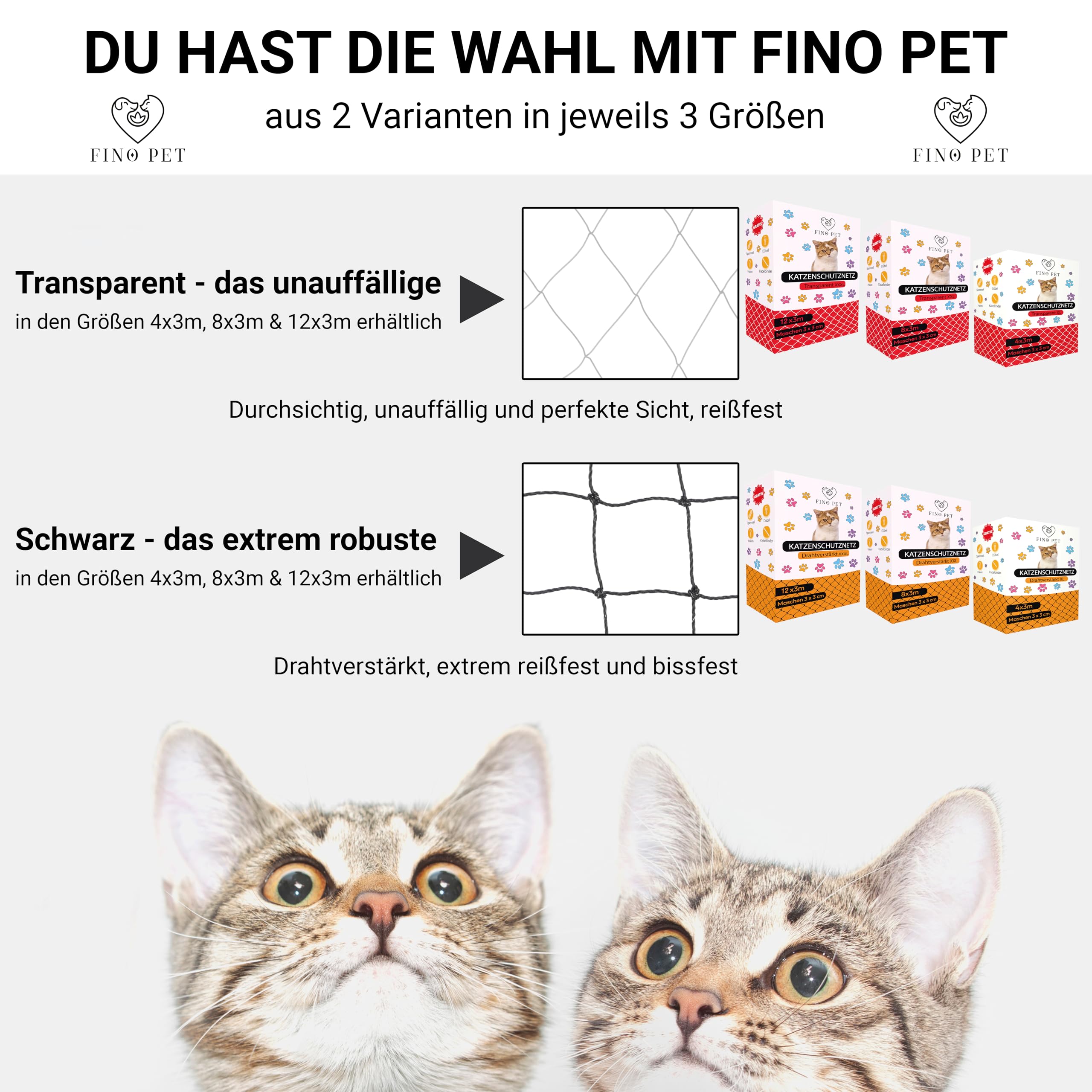 Katzennetz Drahtverstärkt 12x3m - Katzennetz für Balkon mit Befestigungsmaterial - Balkonnetze Katzenschutz - Verstärktes Balkonnetz für Katzen - Katzengitter Balkon - Katzenschutznetz
