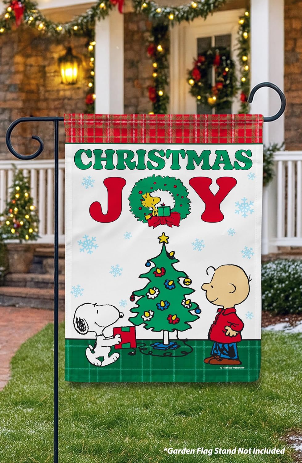 Flagology, PEANUTS® Charlie Brown and Snoopy Christmas Joy Garden Flag 12" x 18", Holiday Outdoor Flag, Exclusive Premium Fabric, Officially Licensed PEANUTS® Christmas Décor