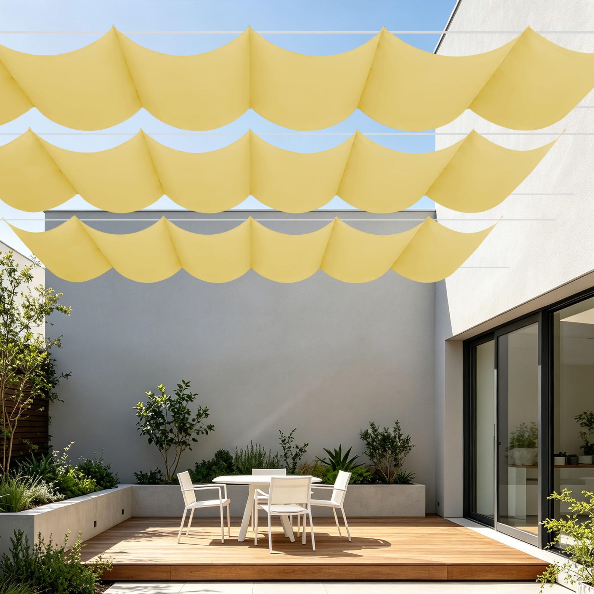 Voile ombrage rétractable 150x500 cm imperméable sable pour terrasse