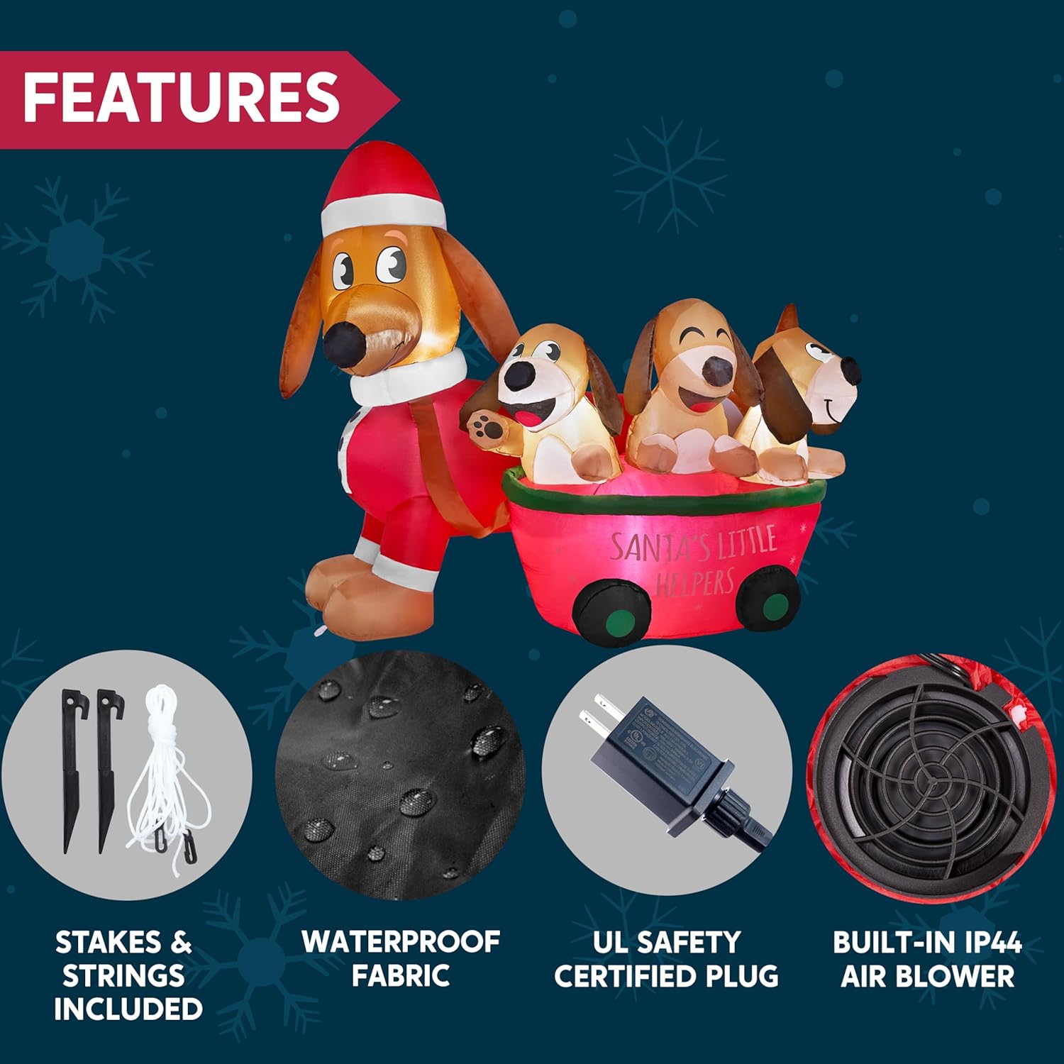 Joiedomi Christmas Puppy Inflatable with Built-in LEDs, Self-Inflatable for Dachshund Blow Up Yard Decoration Xmas Party Indoor, Outdoor Yard Garden, Lawn Winter Décor - Image 5