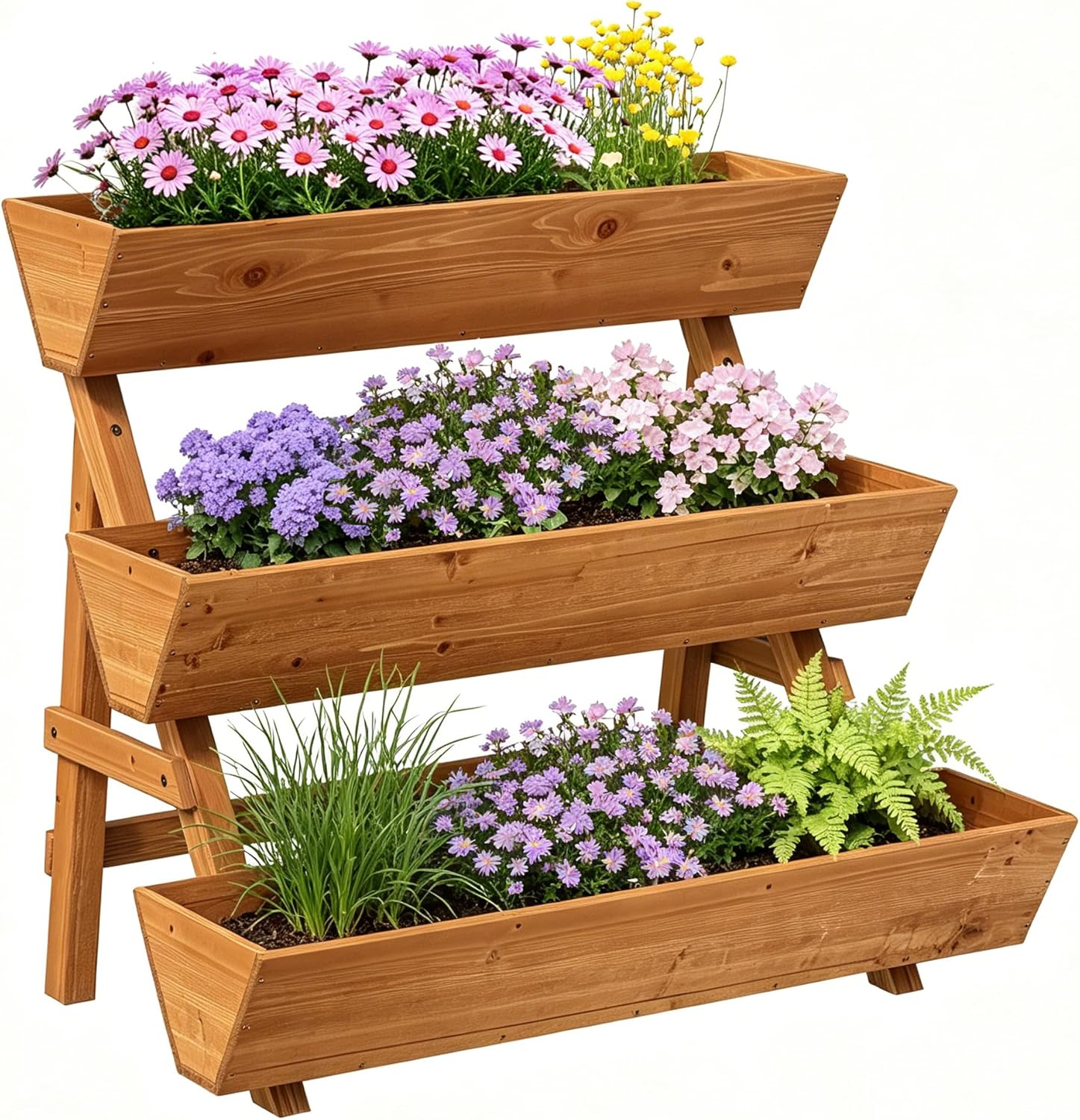 Vertical Wooden Raised Garden Bed, Garden Planters Freestanding Wood Plant Stand Flower Rack Wooden Planter Box for Plants Herbs Flowers Vegetables Outdoor Indoor Gardening (3-Tier Large Brown)
