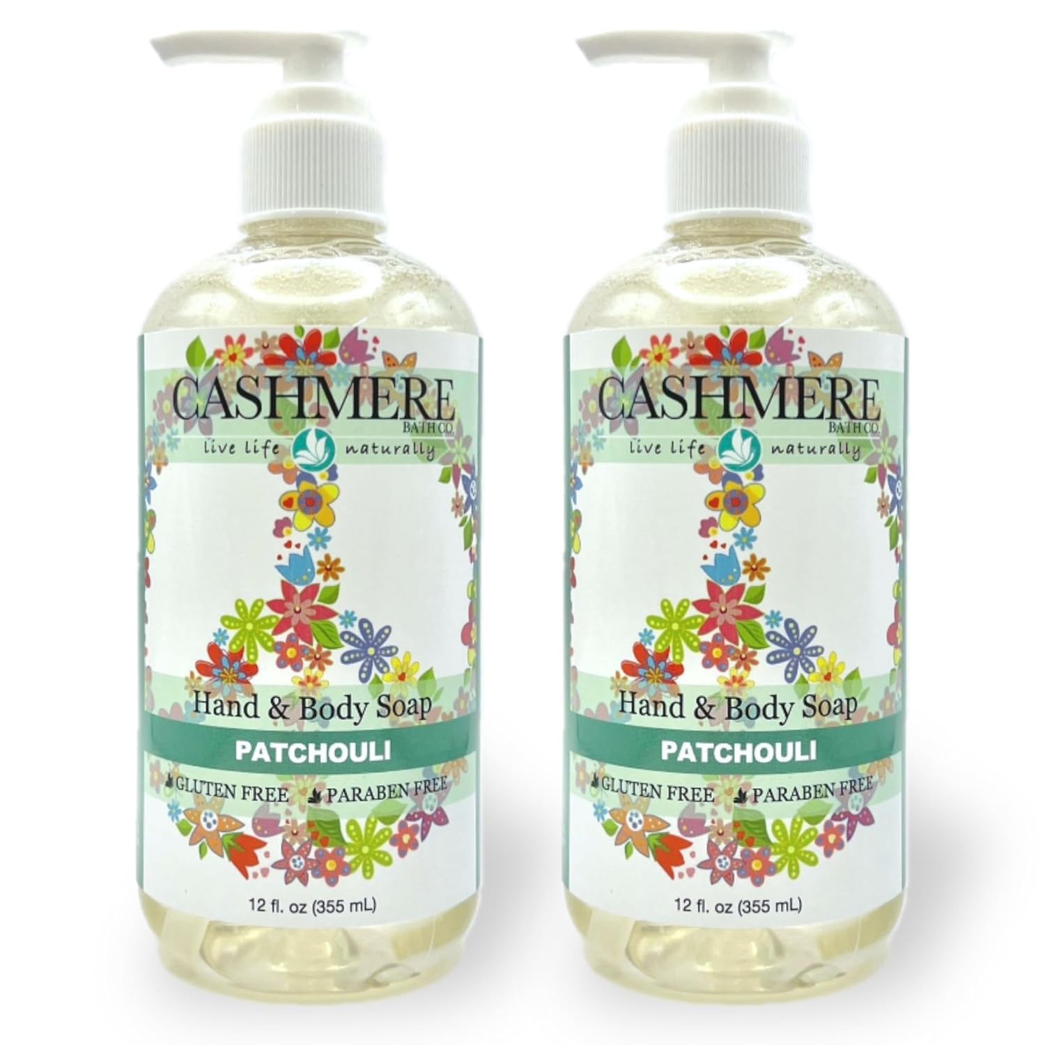 Cashmere Bath Hand and Body Liquid Soap - Patchouli Scent | Rich foaming lather | Paraben-free | Plant Based Ingredients | | 12oz pump bottle | Pack of 2