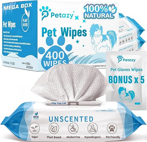 Miniatura 1 de Petazy 400 toallitas para perros para patas y orejas de trasero, toallitas orgánicas para perros  Toallitas para perros sin perfume para limpieza