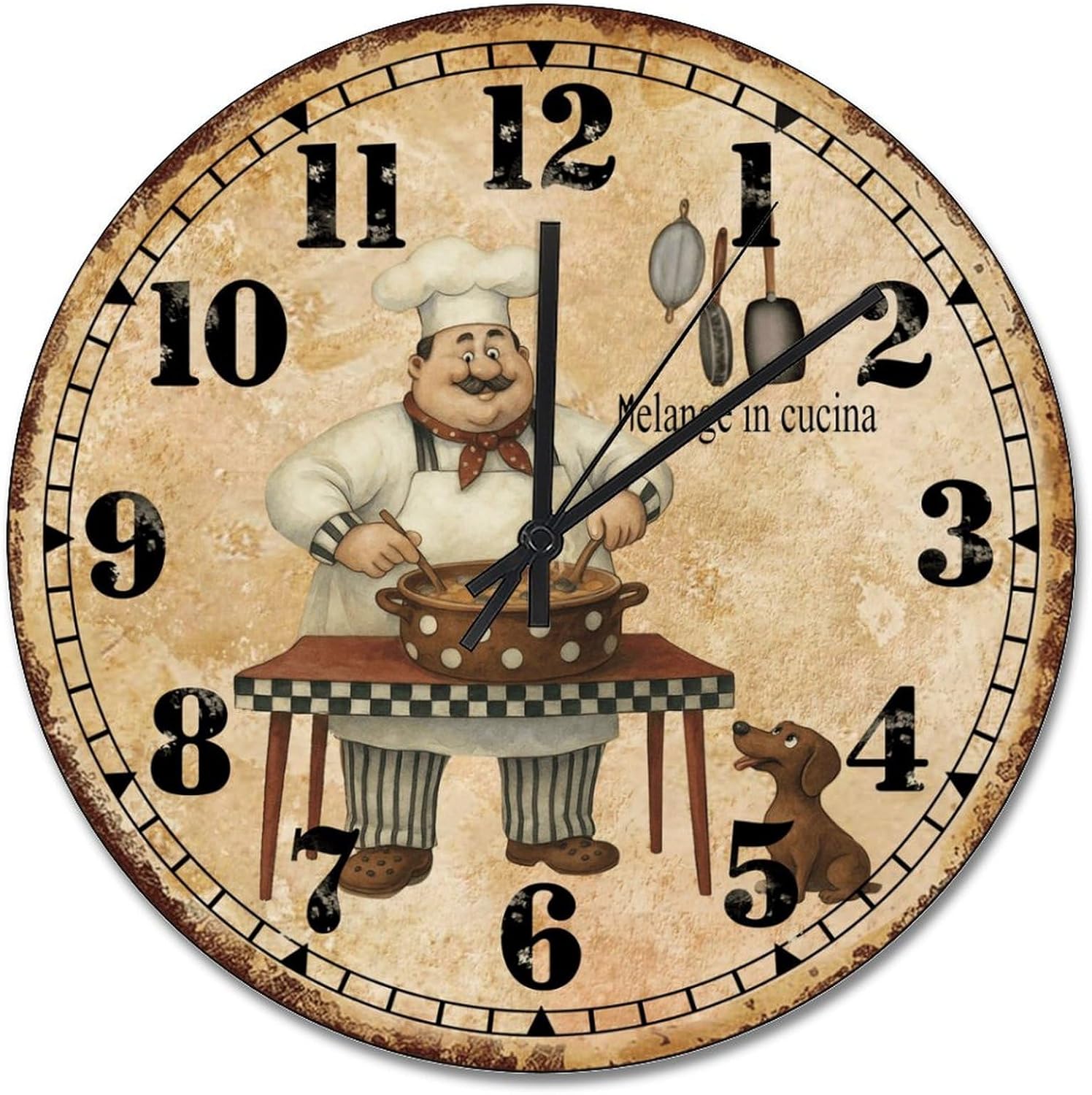 ArogGeld Vintage Chef 15 Inch Round Wall Clocks Battery Operated Silent Non-Ticking Chef Kitchen Analog Clock Modern Wall Hanging Art Farmhouse Home Decor for Kitchen Bedroom Living Room Office