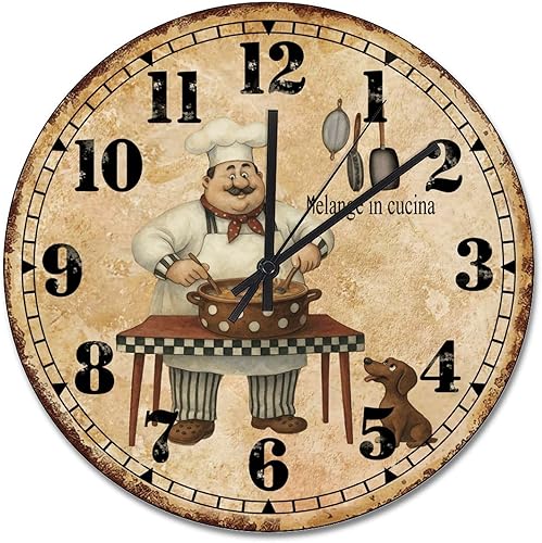 Miniatura 20 de ArogGeld Itanlian ChefRound - Reloj de pared para cocina, funciona con pilas, 12 pulgadas, silencioso, sin tictac, reloj colgante de granja, Estilo