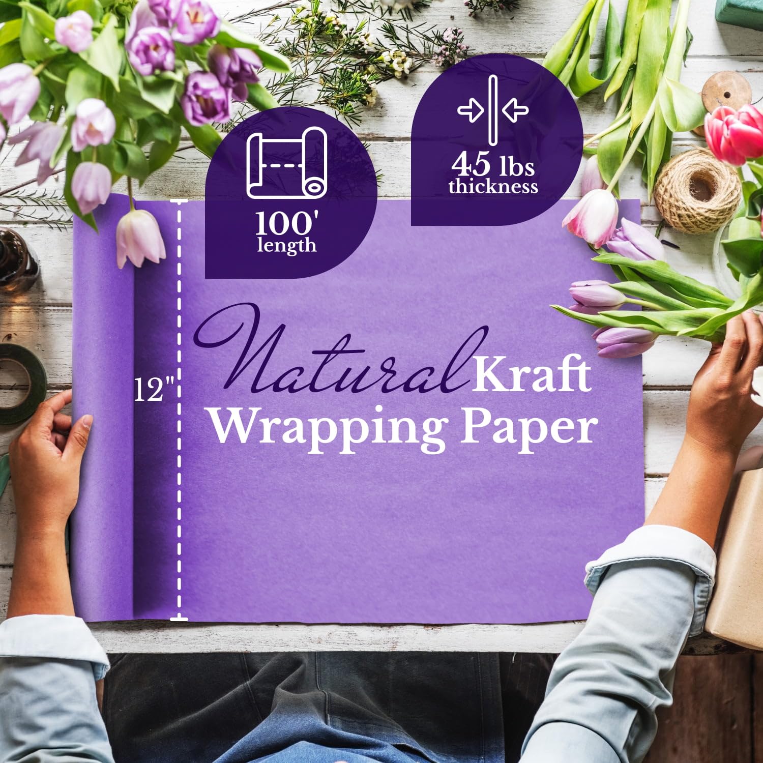 Flower Wrapping Paper Paclord Lilac Roll – 12x1200 Inches, 45 Lbs Kraft ...