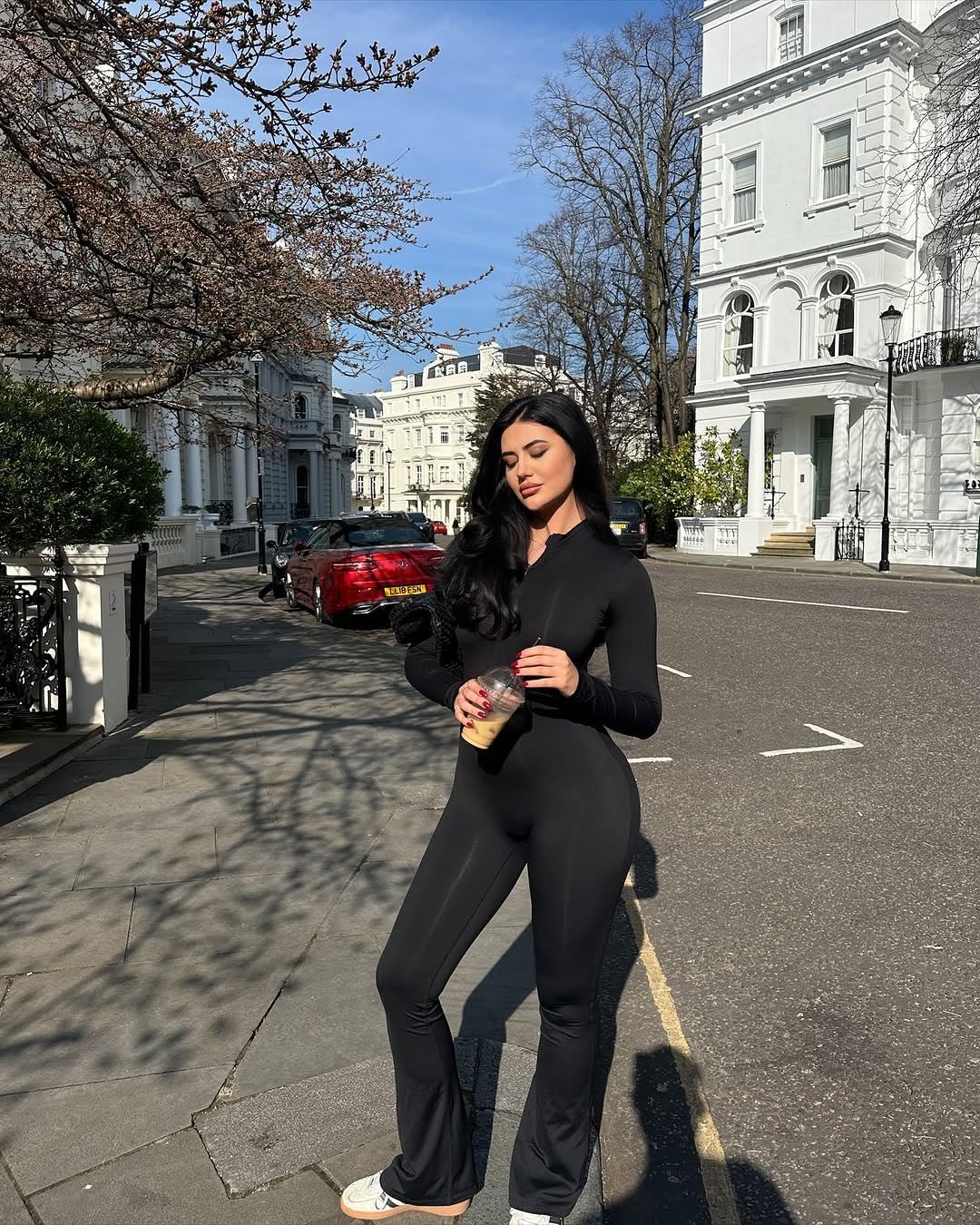 YEOREO Women Long Sleeve Flare Workout Jumpsuit Zip Up Romper Bottom Pants Wide Leg Bodysuit Bodycon Sexy One Piece - Image 2