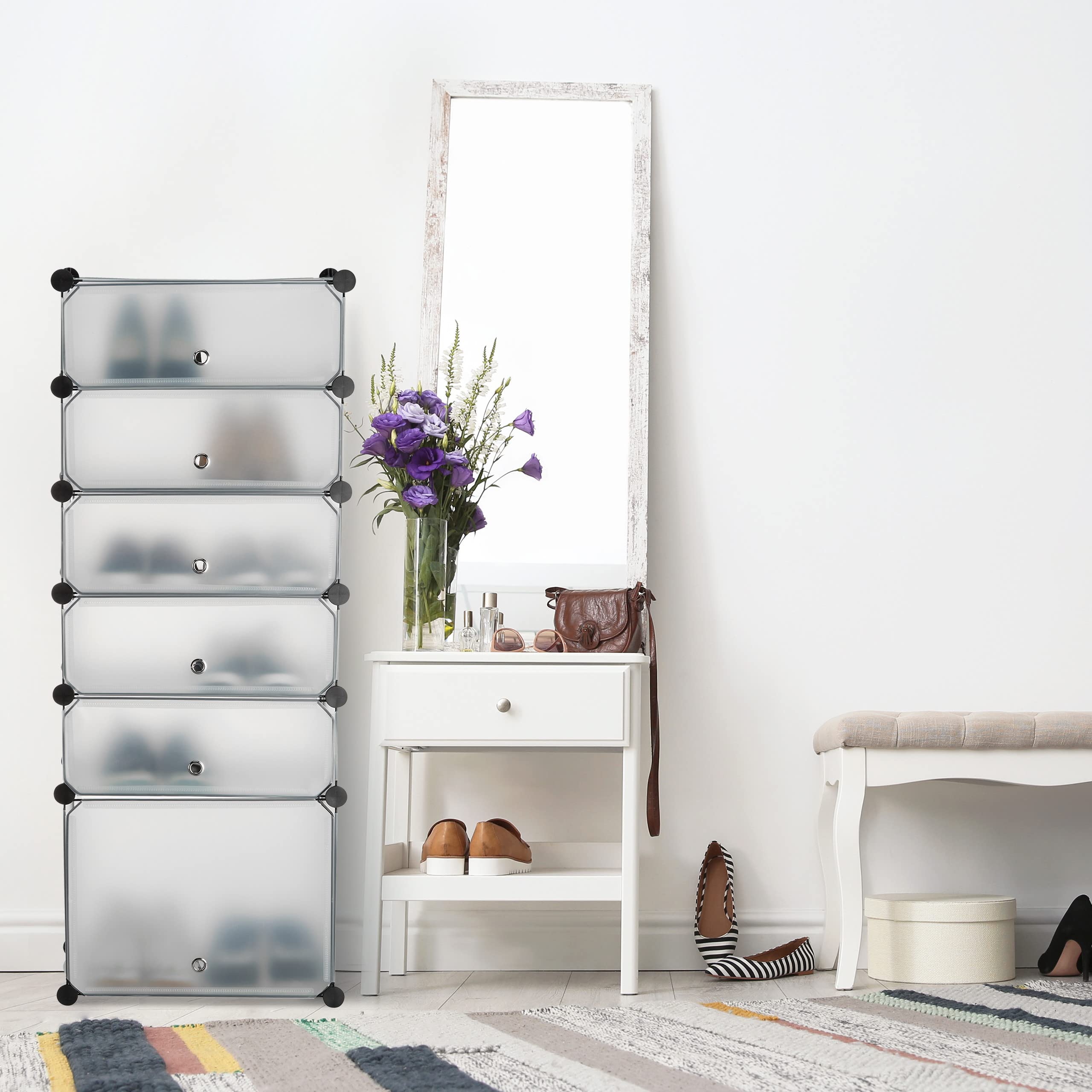Meuble Chaussures étagère 6 casiers système Plug-in Porte Armoire Rangement HxlxP: 52 x 37 x 9 cm, Transparent