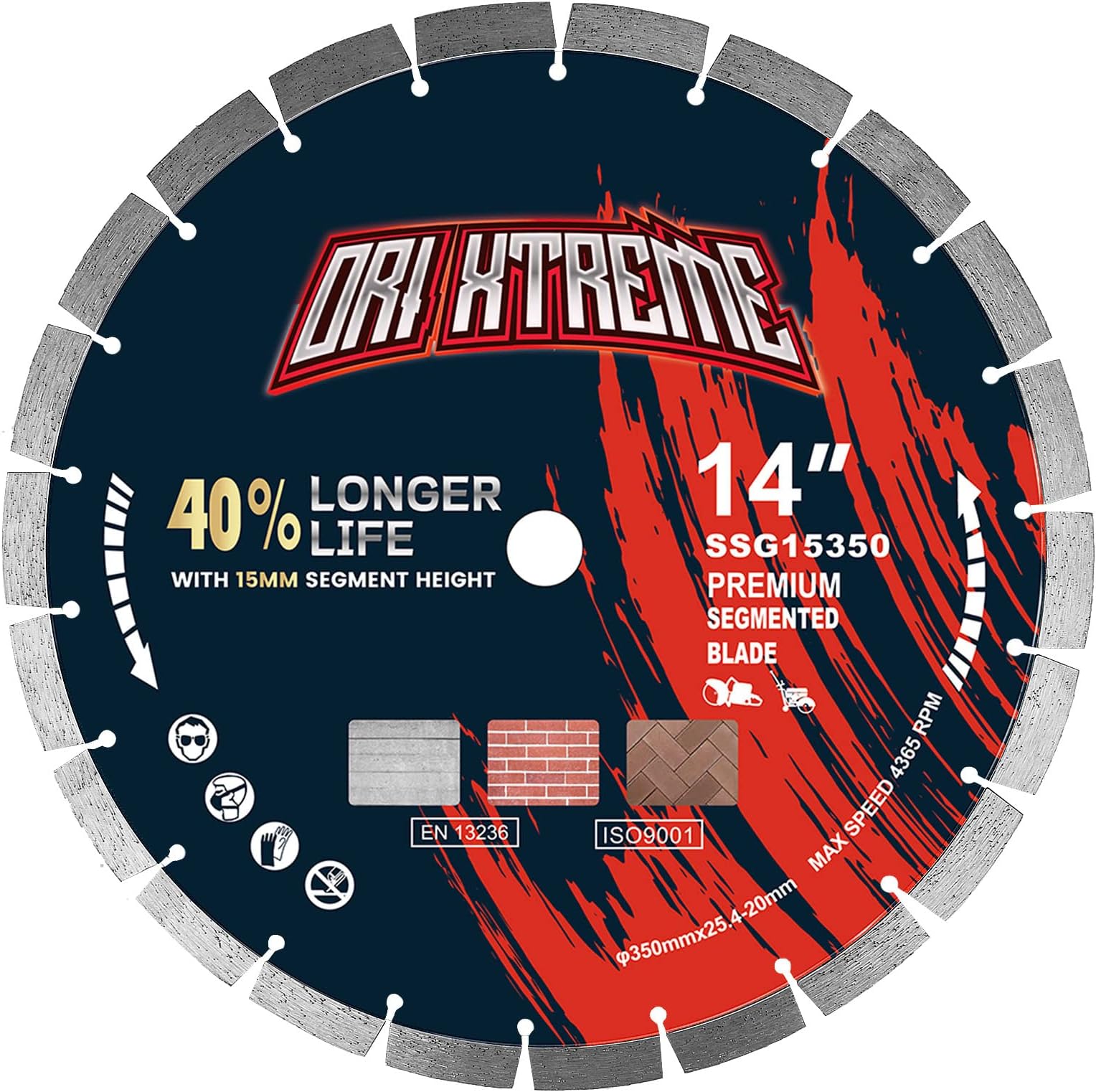 14 Inch Diamond Concrete Saw Blade, Segmented General Purpose Blade Dry/Wet Cutting Concrete, Reinforced Concrete, Masonry, Brick, Block,1"-20mm Arbor