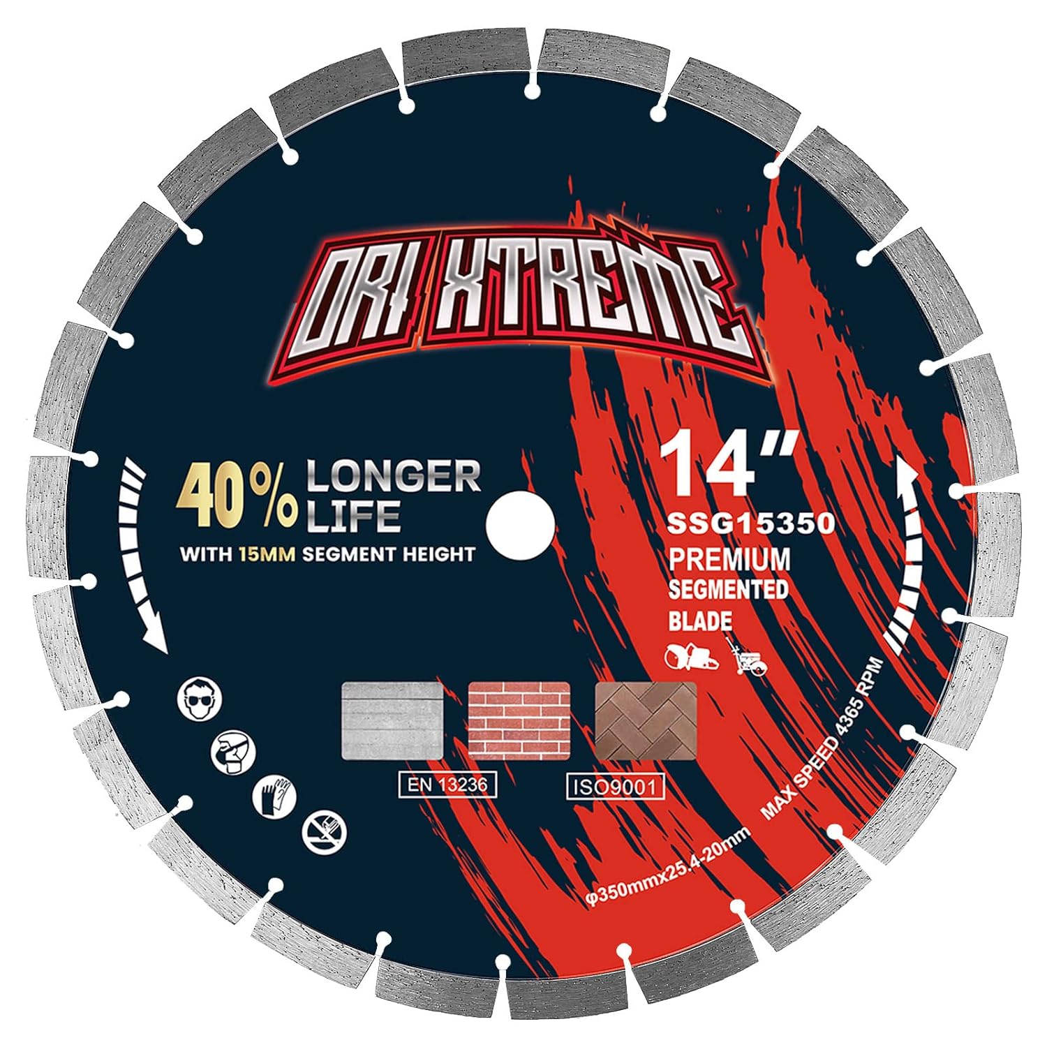 ORIXTREME 14 Inch Segmented Diamond Saw Blade for Concrete, Brick, Masonry - Dry/Wet Cut, 15mm Segment, 1"-20mm Arbor
