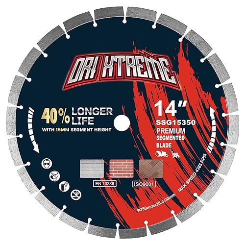 Hoja de sierra de hormigón de diamante de 14 pulgadas, hoja segmentada de uso general para hormigón de corte secohúmedo, hormigón reforzado,