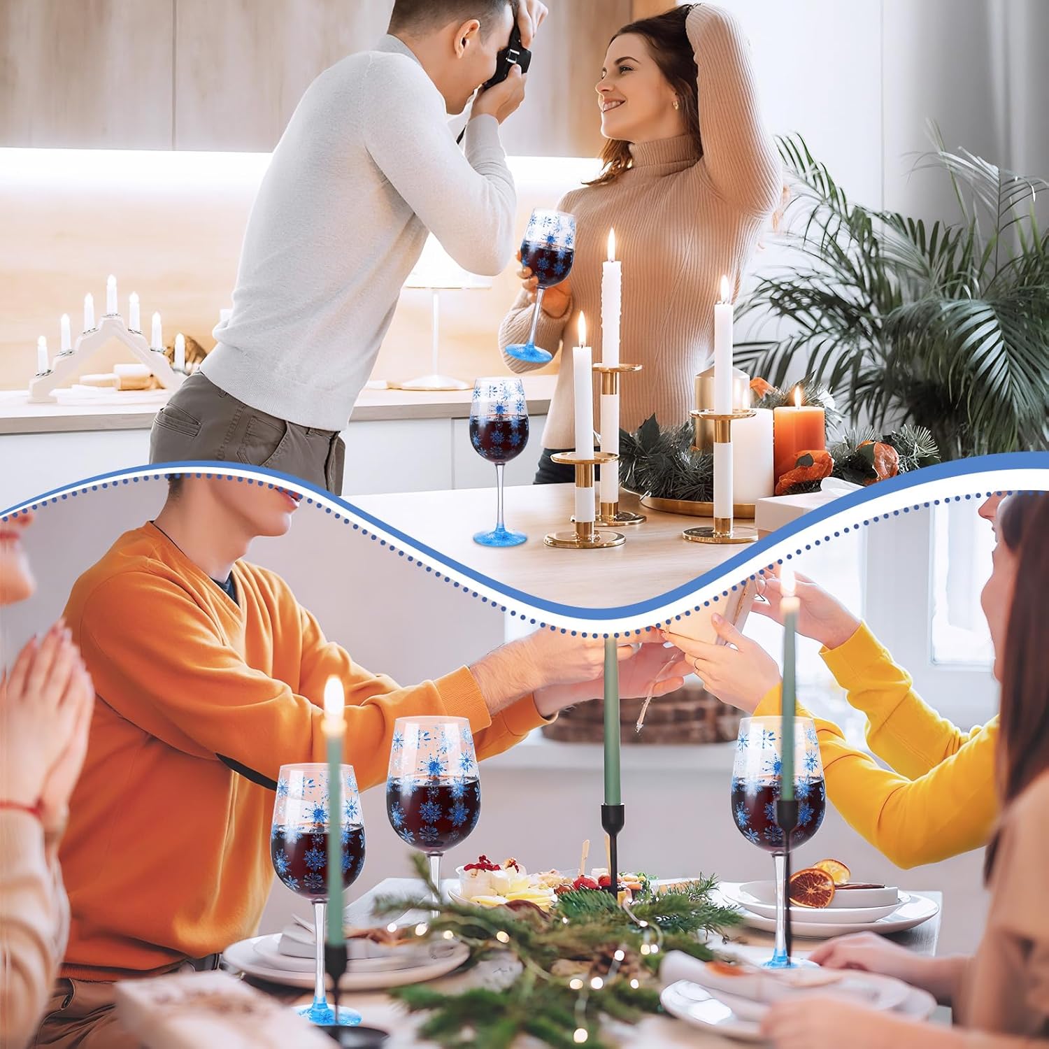 4 Pcs Winter Snowflake Theme Party Stemmed Wine Glasses Hand Painted Drinking Cup Wine Glasses Gifts for Birthday Theme Holiday Party Supplies - Image 7