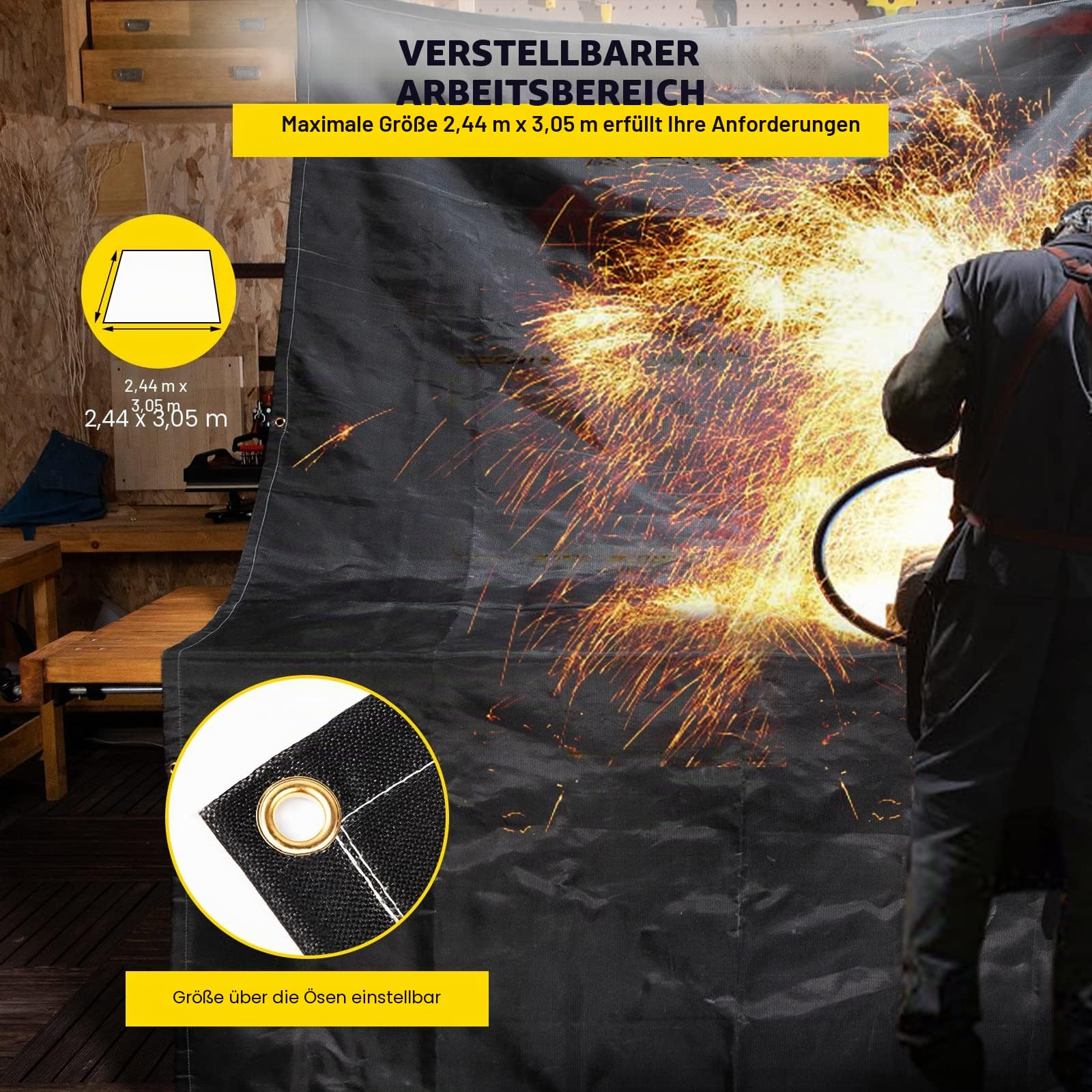 VEVOR Schweißschutzdecke, 2er-Pack Schweißdecken, 2,44 x 3,05 m Feuerlöschdecke, 1022 °F flammhemmende Decke, schwarze Feuernotfalldecken, feuerhemmende Glasfaserdecke mit 12 Messingösen