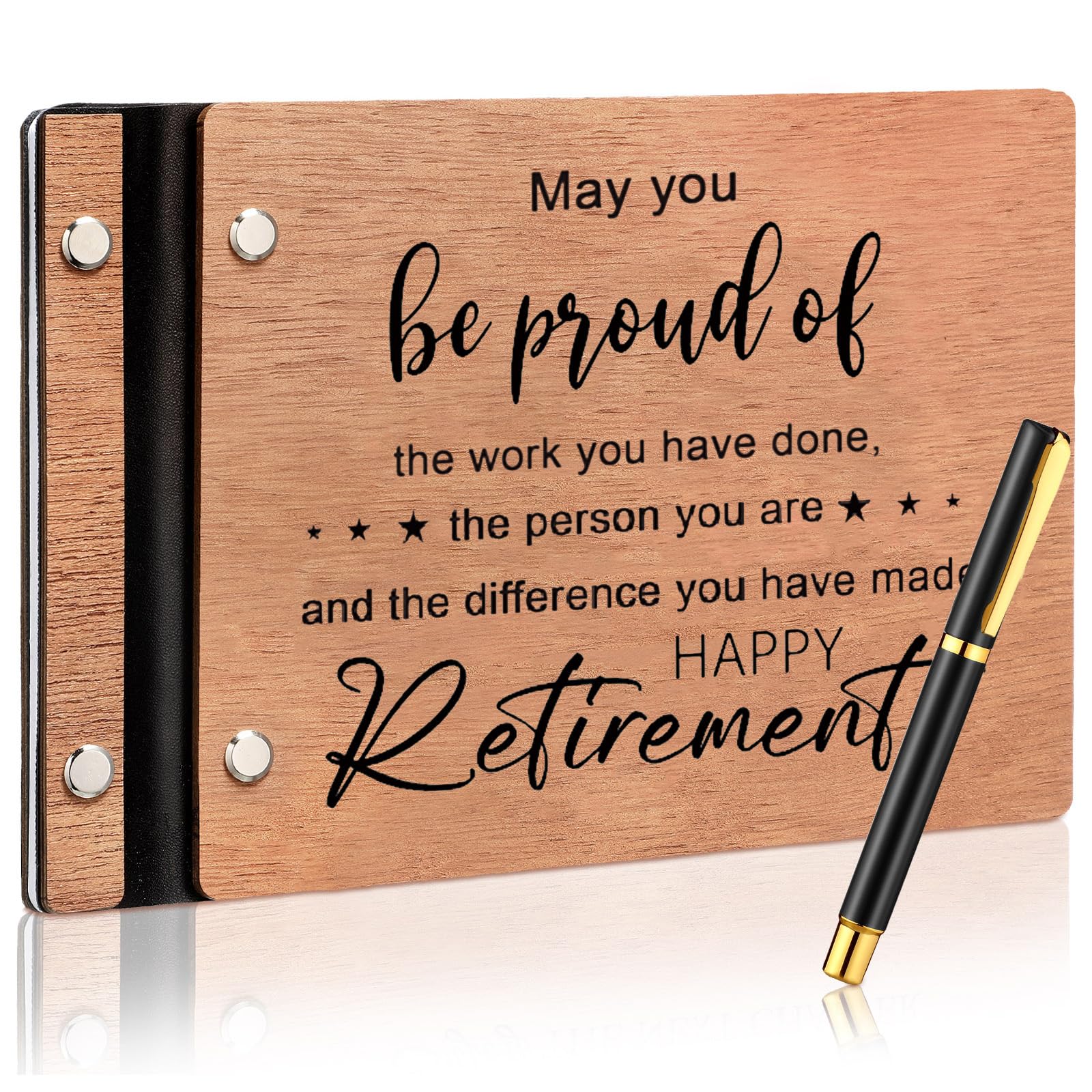 Skyygemm Libro de invitados de madera para jubilación con bolígrafo de firma, decoración de fiesta de jubilación, suministros de jubilación, regalos de jubilación para mujeres y hombres, consejos y