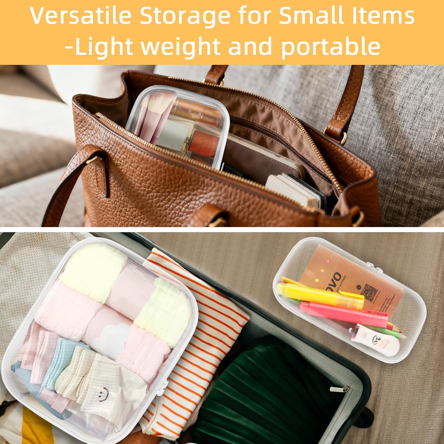 Clear Hard Shell Zipper Case,Clear Toy Storage Pouch,Waterproof Transparent Organizer Cosmetic Case for Travel, Office, Home (White, 3*M) - Image 4