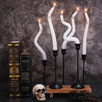 FYSUIMU 5-Pack Halloween Ghost Taper Candles – Twisted Wax Decorations for Home and Parties