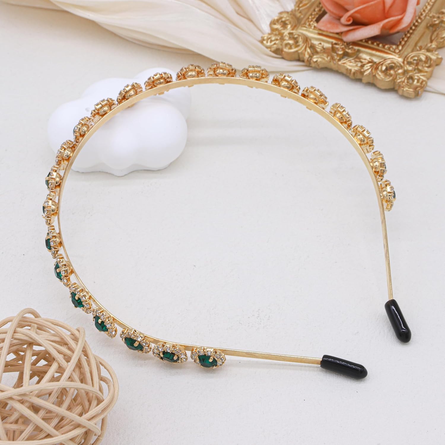 Bridal Headpiece Wedding Headband with Crystal and Hair Accessories (Green, 5.5'') - Image 5