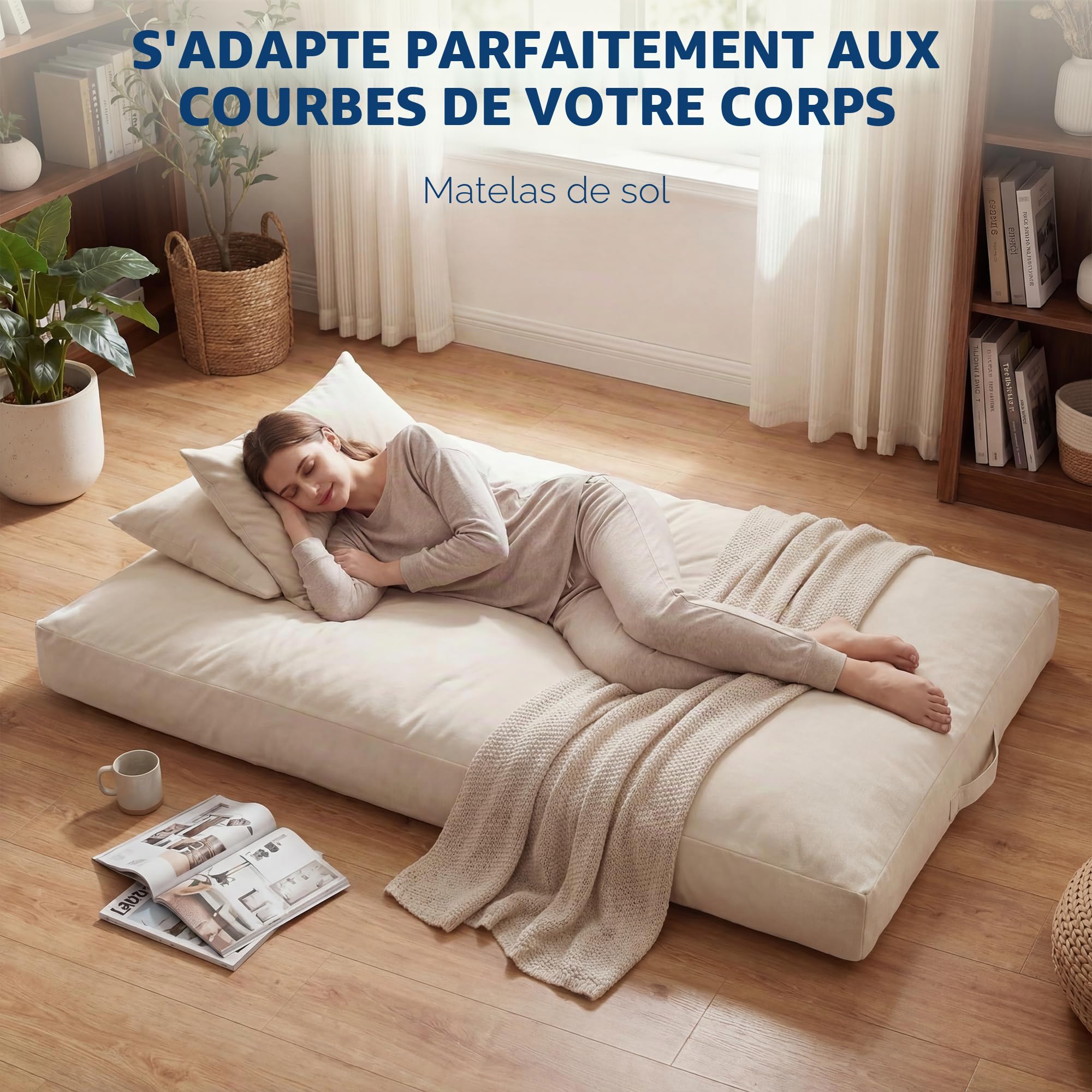 Pouf Lit Convertible en Velours Côtelé, Transformable en Matelas d’Appoint Ultra Confortable, Salon Utilisable, Canapé Rempli De Mousse, Fauteuil Lounge, Chauffeuse en Futon Matelas De Sol