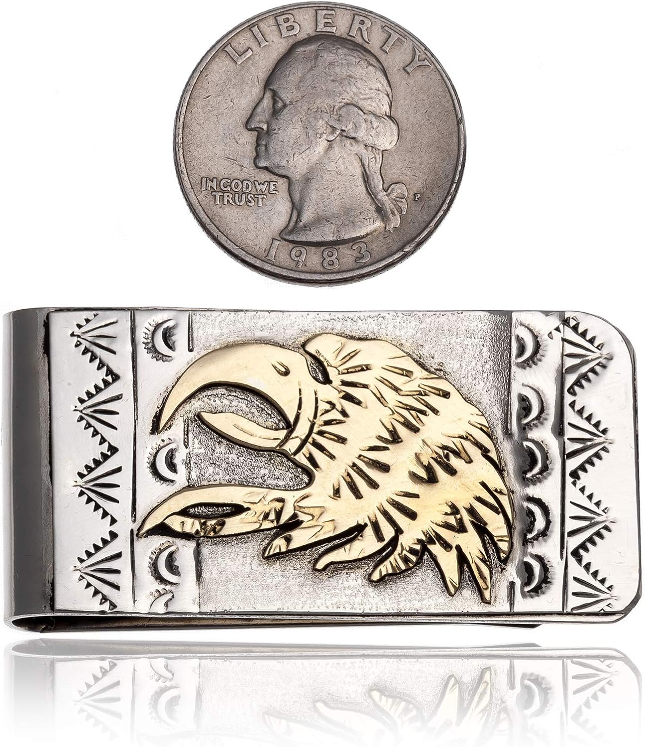 Eagle 12kt Gold Filled and .925 Sterling Silver Certified Authentic Handmade Navajo Native American Money Clip
