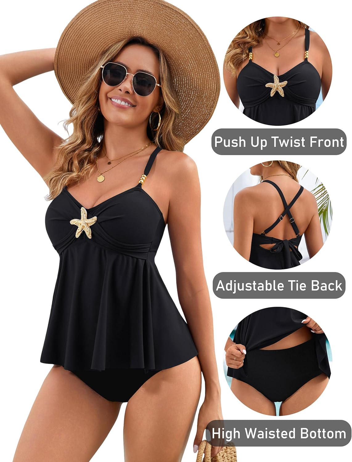 BMJL High Waisted Tankini Swimsuits for Women Two Piece Bathing Suit Ruffle Tie Back Swim Top with Tummy Control Bottom - Image 4