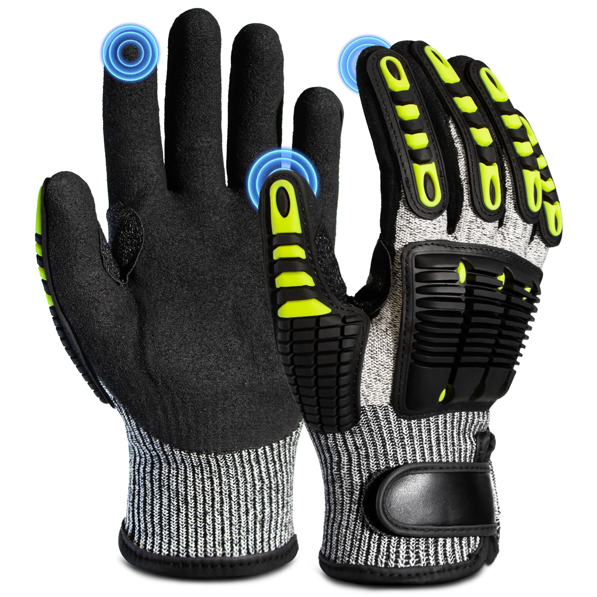 Impact Reducing Work Gloves for Men - ANSI Cut Level A5 with TPR Knuckle Guards & Shock Absorption, Nitrile Coated Palm for Maximum Grip, Heavy Duty
