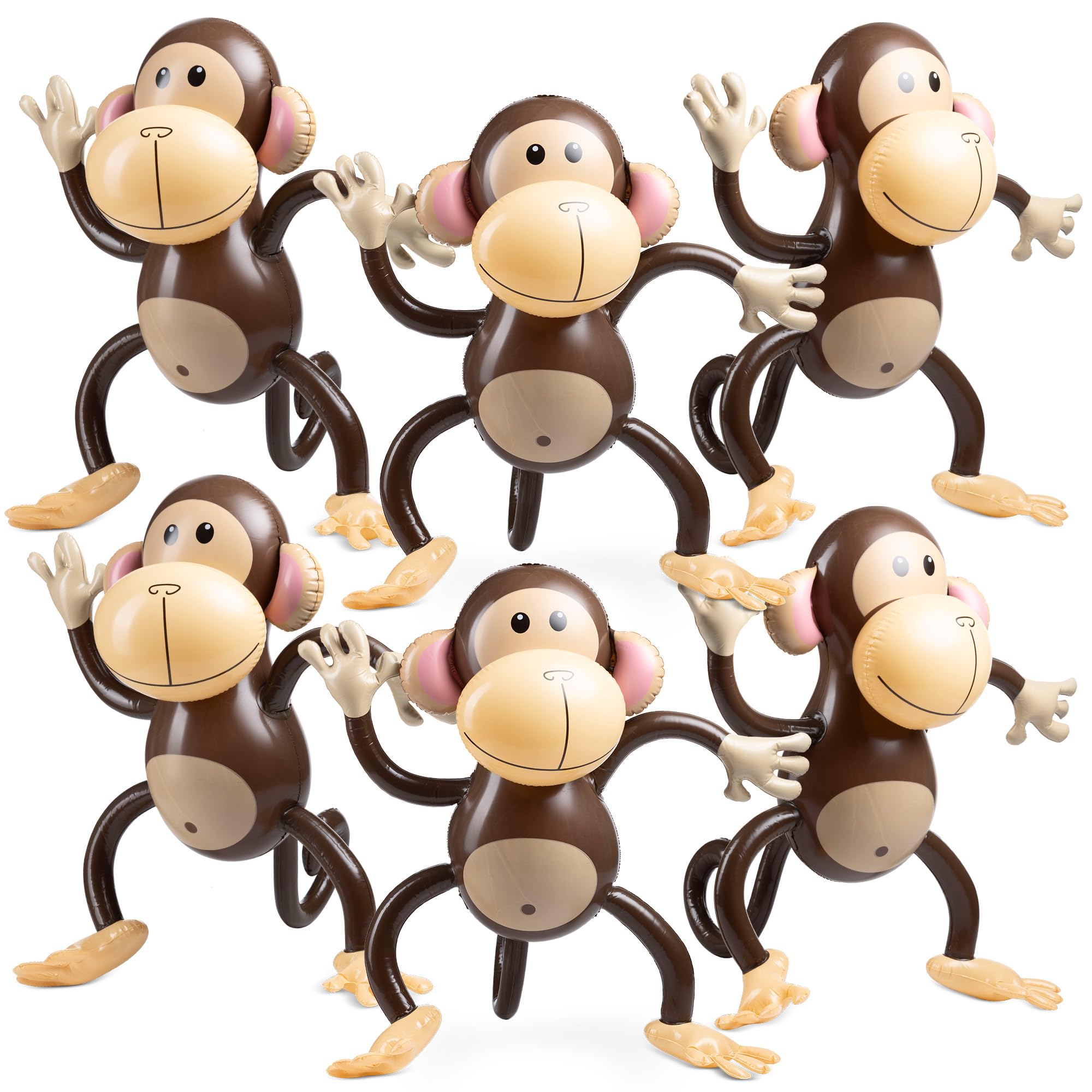 Bedwina Large Inflatable Monkey (Pack of 6) 27-Inch Monkeys for Baby Shower, Safari, Jungle Themed Birthdays, Blow Up Animal Party Favors and Decorations for Kids and Toddlers