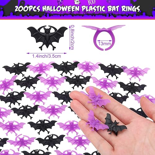 Miniatura 2 de Zubebe 200 Pieces Halloween Plastic Bat Ring Plastic Spider Bat Fake Toy Rings for Halloween Decoration Party Favors Gifts Cupcake Toppers