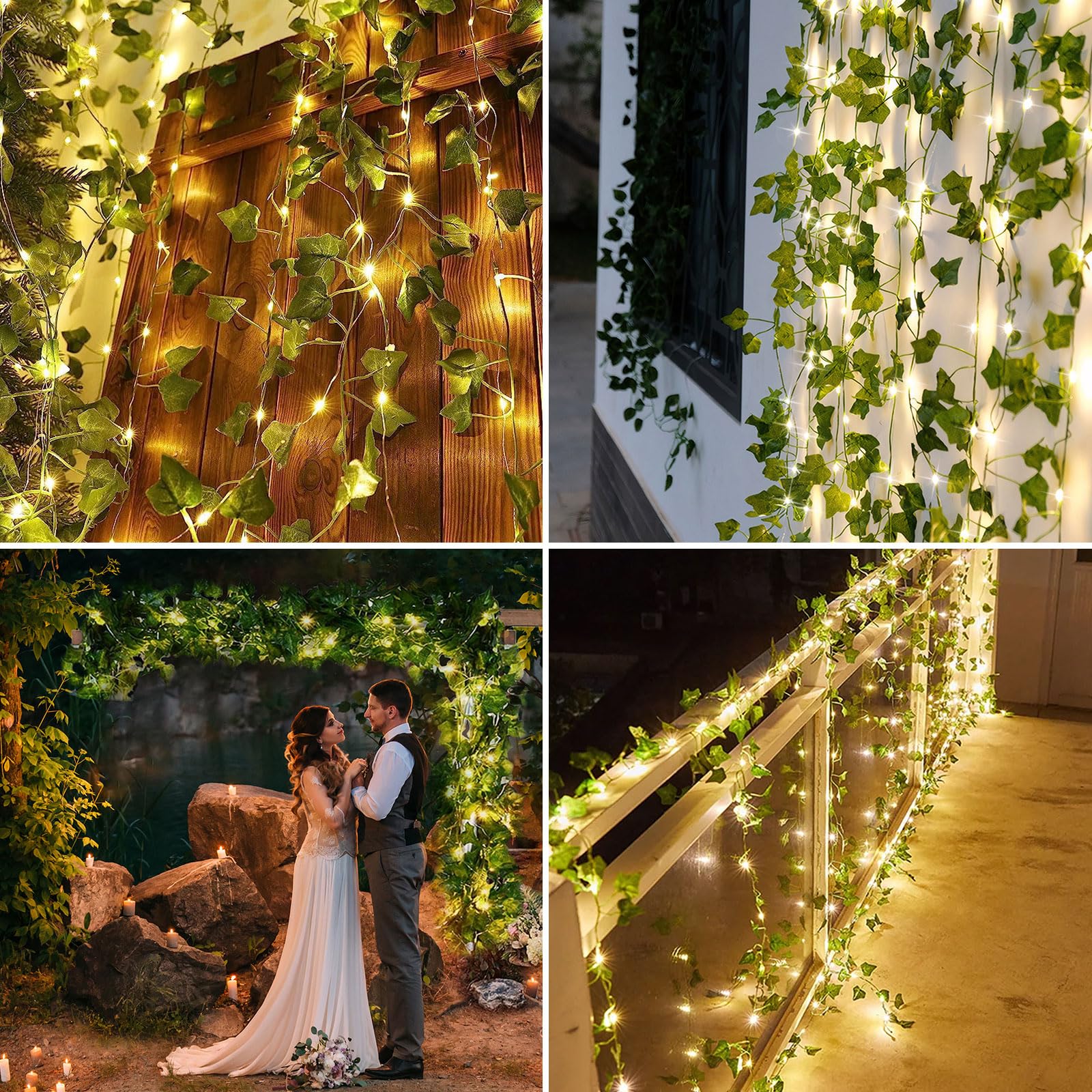 Qoosea Solar String Lights 7M 50LED 8 Modes Garland Fairy Lights Artificial Ivy Leaves String Light Waterproof Decoration for Garden Yard Balcony Party Christmas Decor - Image 4