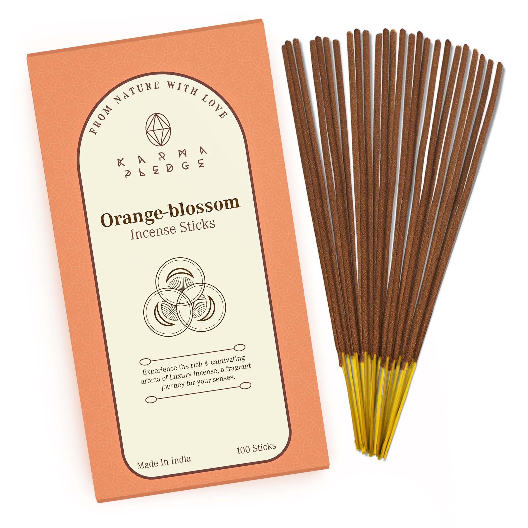 Orangenblüten-Räucherstäbchen, Bio handgetaucht, 100 Stäbchen mit natürlichen Kräutern & aromatischen Inhaltsstoffen, Brenndauer 45 bis 60 Minuten, Räucherstäbchen für Positivität, Meditation,