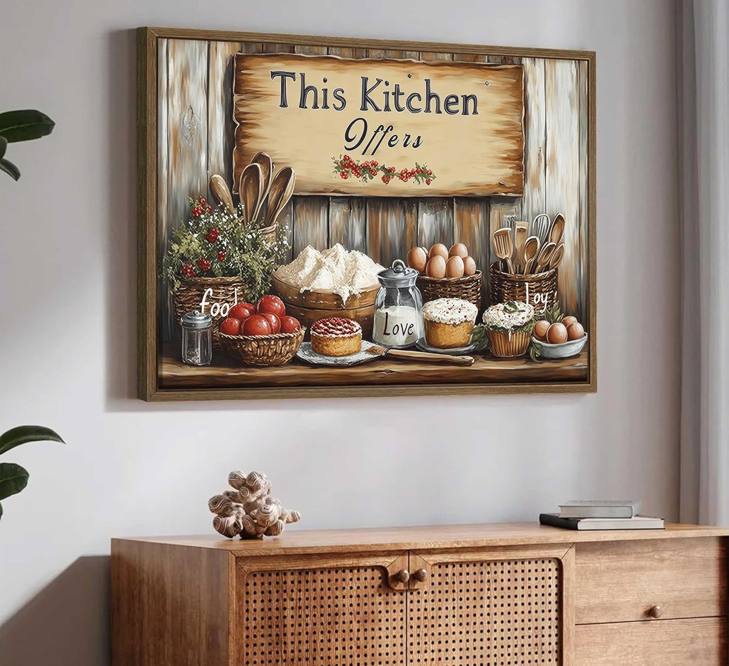 Country Kitchen Food Still Life Canvas Wall art Vintage Rustic Farmhouse This Kitchen Offers Food Love and Joy Painting Picture Wall Decor Poster Print Artwork for Dining Room Decoration