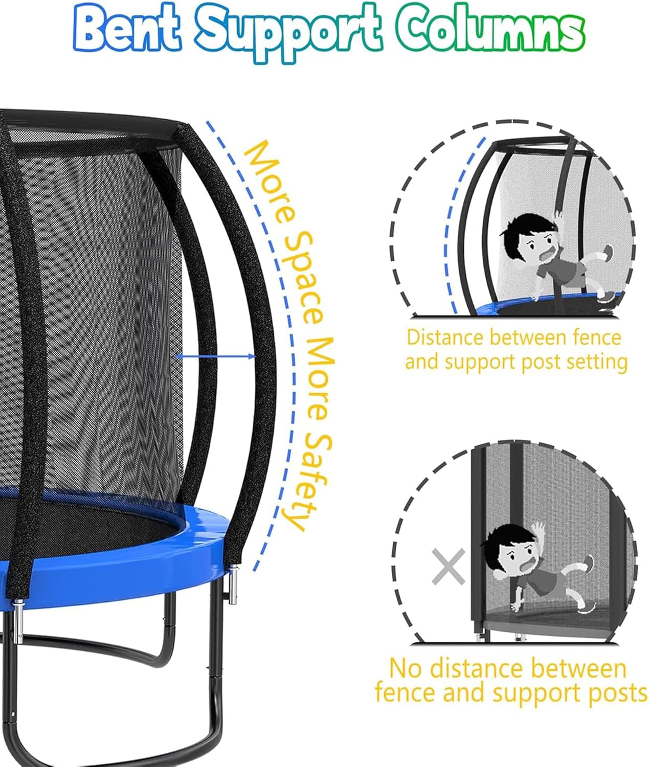 LuckyMoon 12FT Trampoline with Safety Enclosure Net, Ladder & Anti-Rust Frame - ASTM Certified, Springless Design for Kids & Adults, Outdoor Backyard Jumping Mat Black Blue
