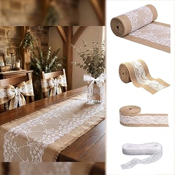 Burlap Table Runners Set for Farmhouse Table Decor, Lace Table Runners,Vintage Wedding Party Dinner Decoration for Living Room