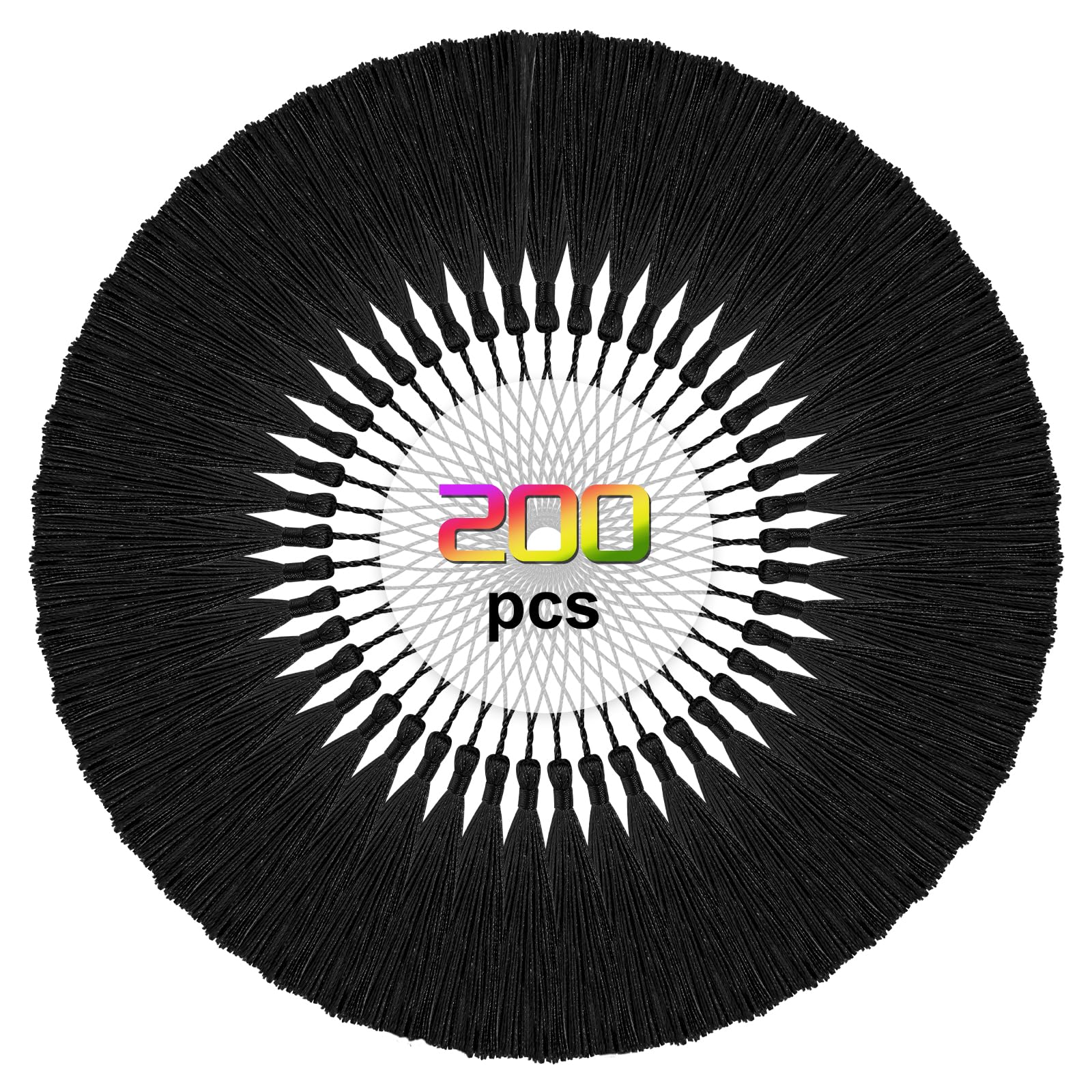 Bouiexye 200pcs Bookmark Tassels Bulk 5 Inch Silky Soft Handmade Tassels for Crafts, DIY Jewelry Making, Gift Decorations,Black