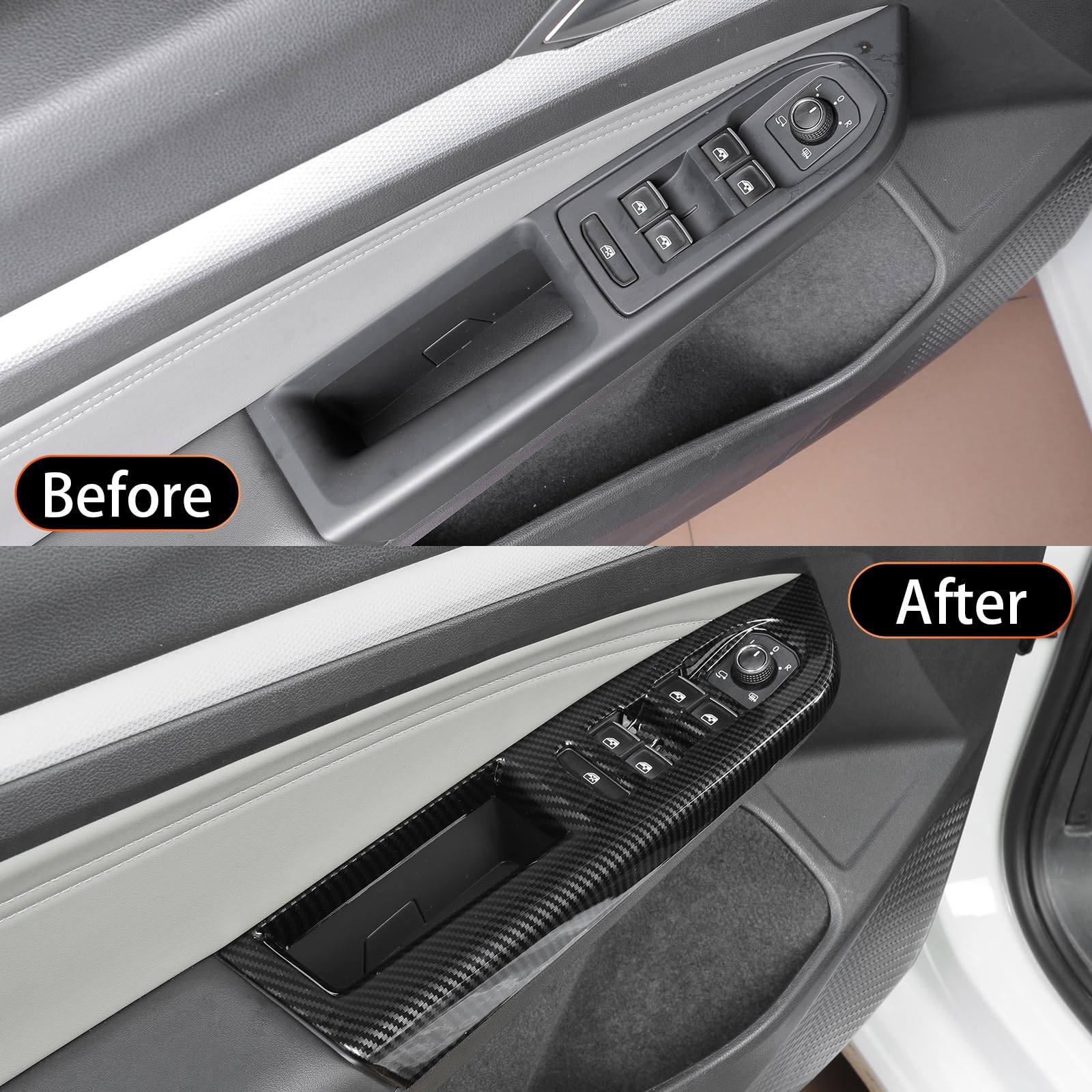 Fensterheber Abdeckung für VW Golf 8 2020 – 2025, 4-teiliges Set, ABS Interieur Dekorleisten in Rot/Carbonoptik, Passend für Tür Fensterheber Schalter