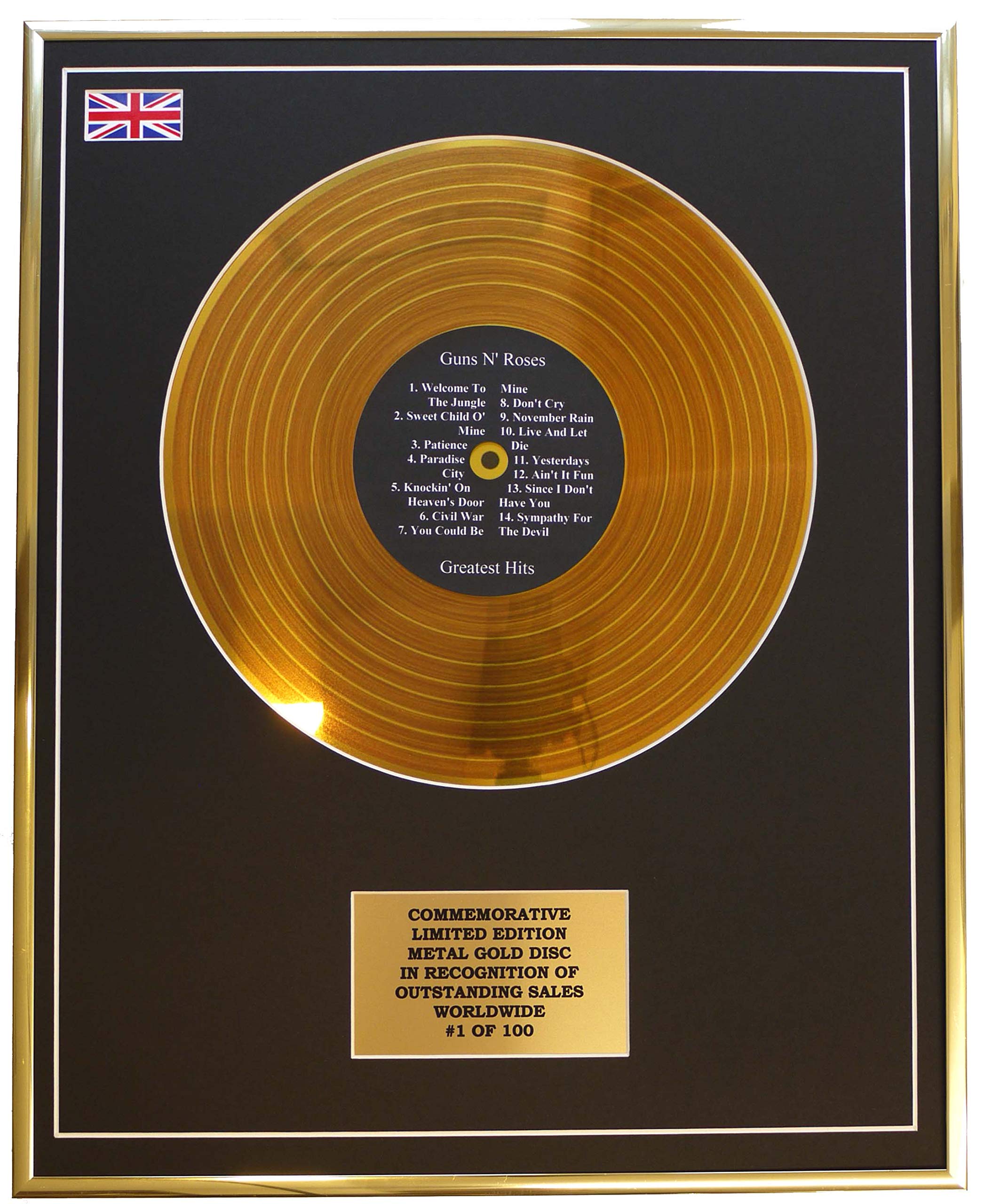 GUNS N ROSES - GREATEST HITS METAL GOLD RECORD DISPLAY COMMEMORATIVE LTD EDITION