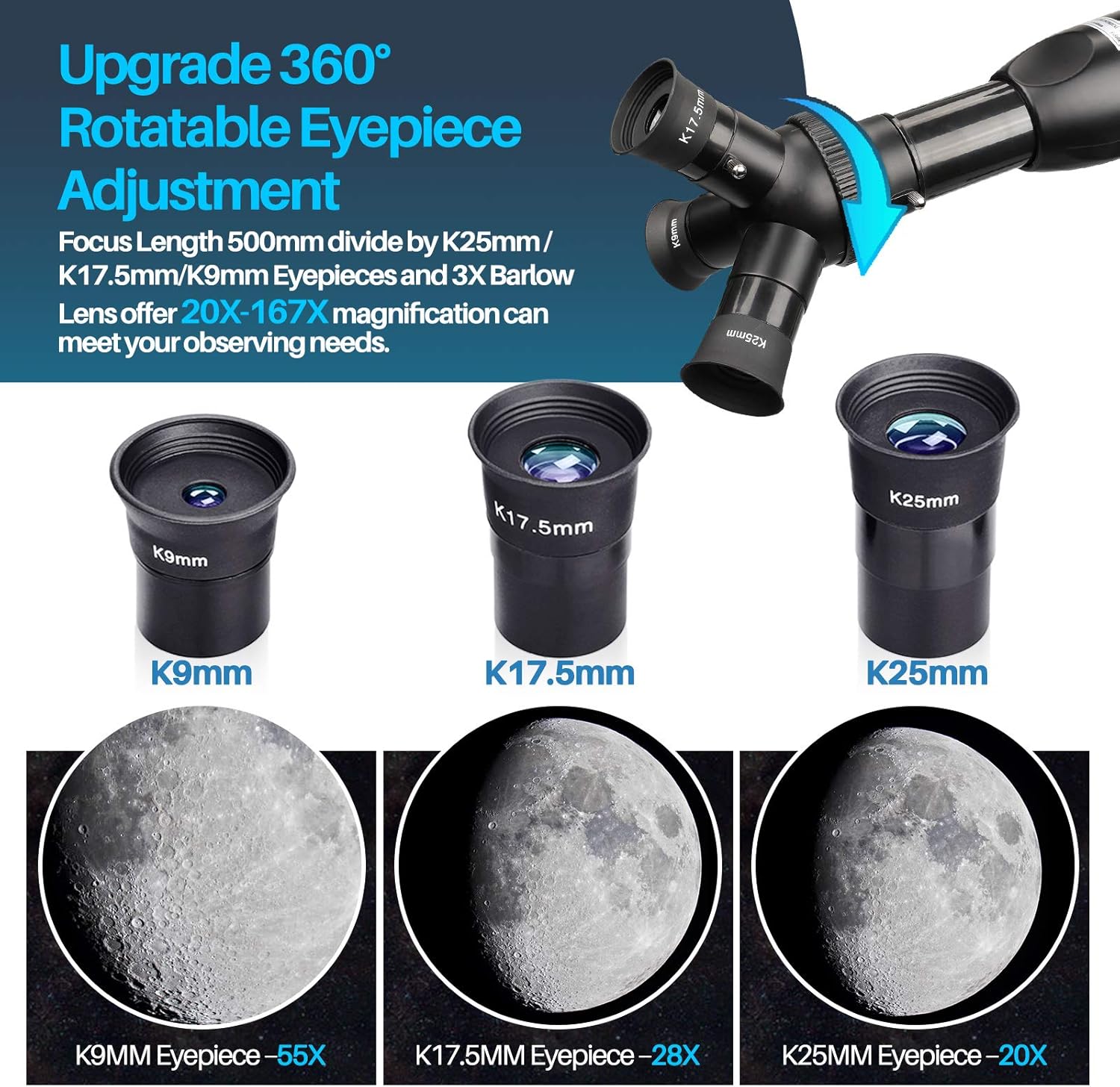 Holiday Deals 🛒 Telescope for Adults Kids Beginners, 20X-167X Magnification, 60mm Aperture Astronomical Refractor Telescope, 3 Rotatable Eyepiece, Portable Telescope with Tripod, Phone Adapter (LD-9134)